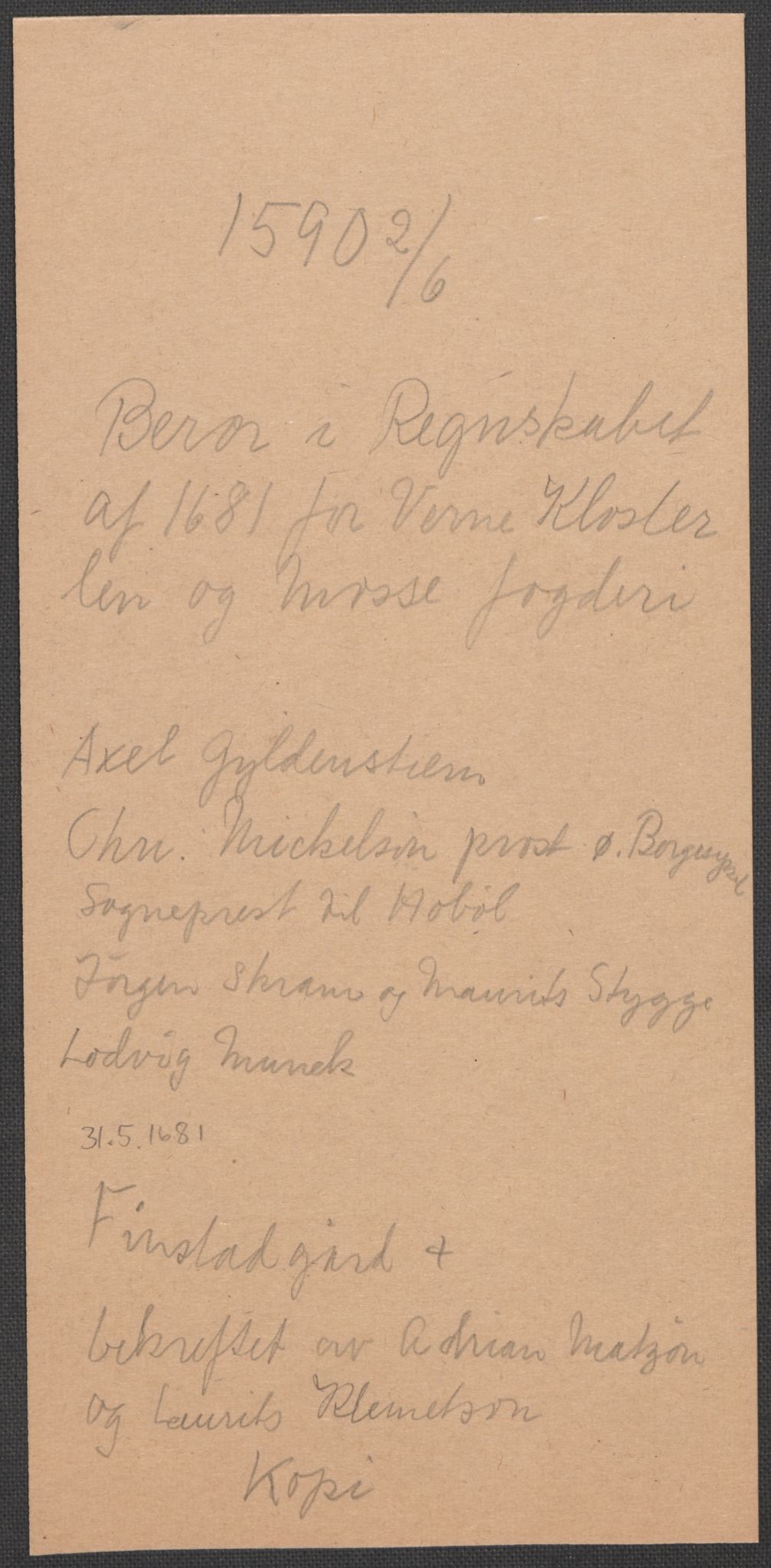 Riksarkivets diplomsamling, AV/RA-EA-5965/F15/L0005: Prestearkiv - Østfold, 1572-1830, p. 155