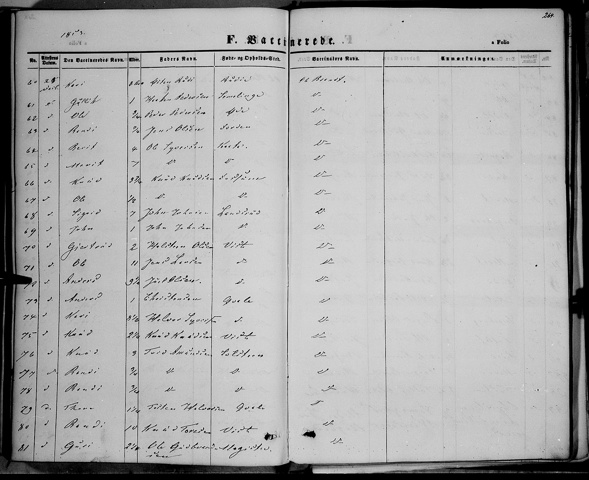 Vestre Slidre prestekontor, AV/SAH-PREST-136/H/Ha/Haa/L0001: Parish register (official) no. 1, 1844-1855, p. 264