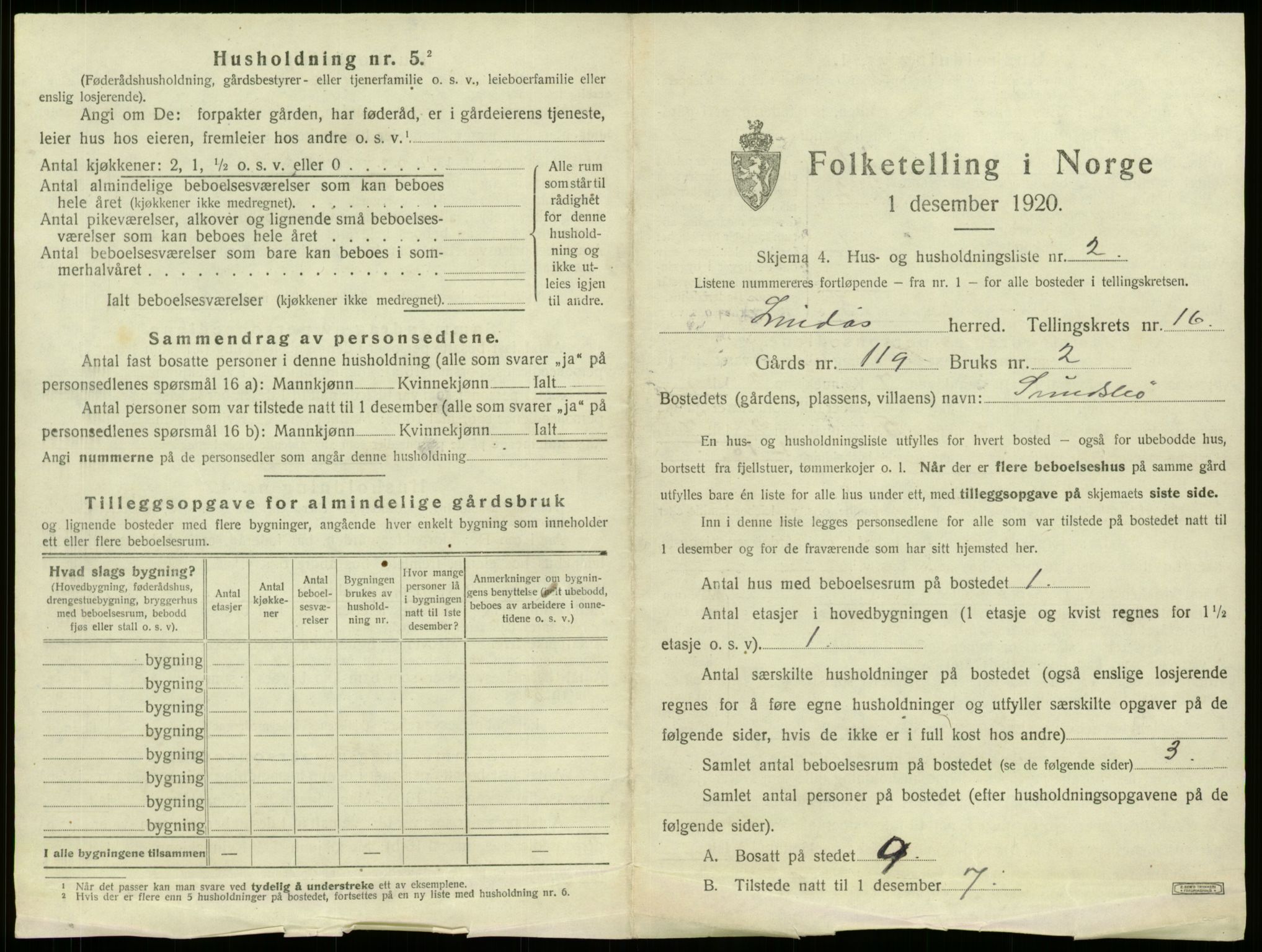 SAB, 1920 census for Lindås, 1920, p. 1066