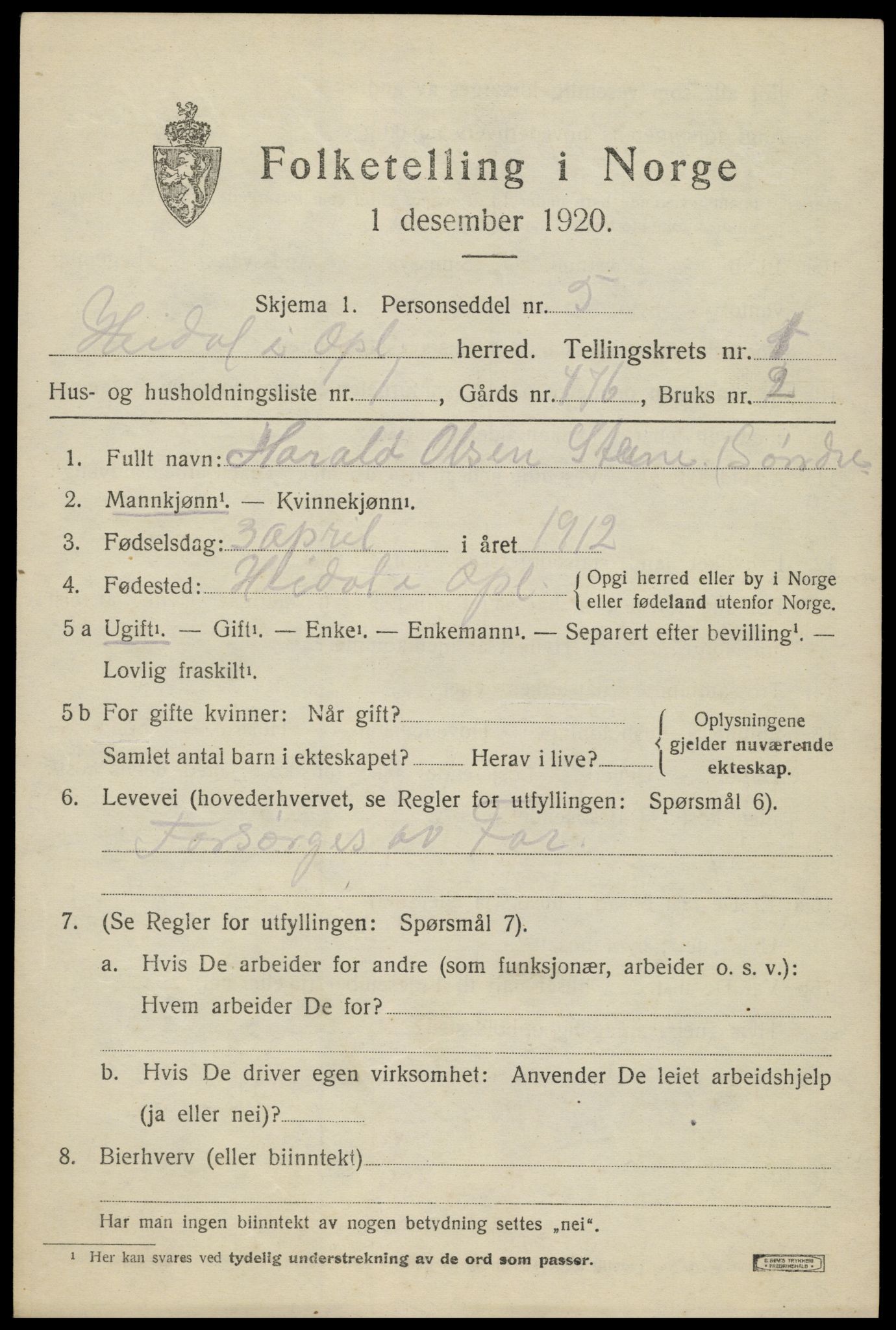 SAH, 1920 census for Heidal, 1920, p. 504