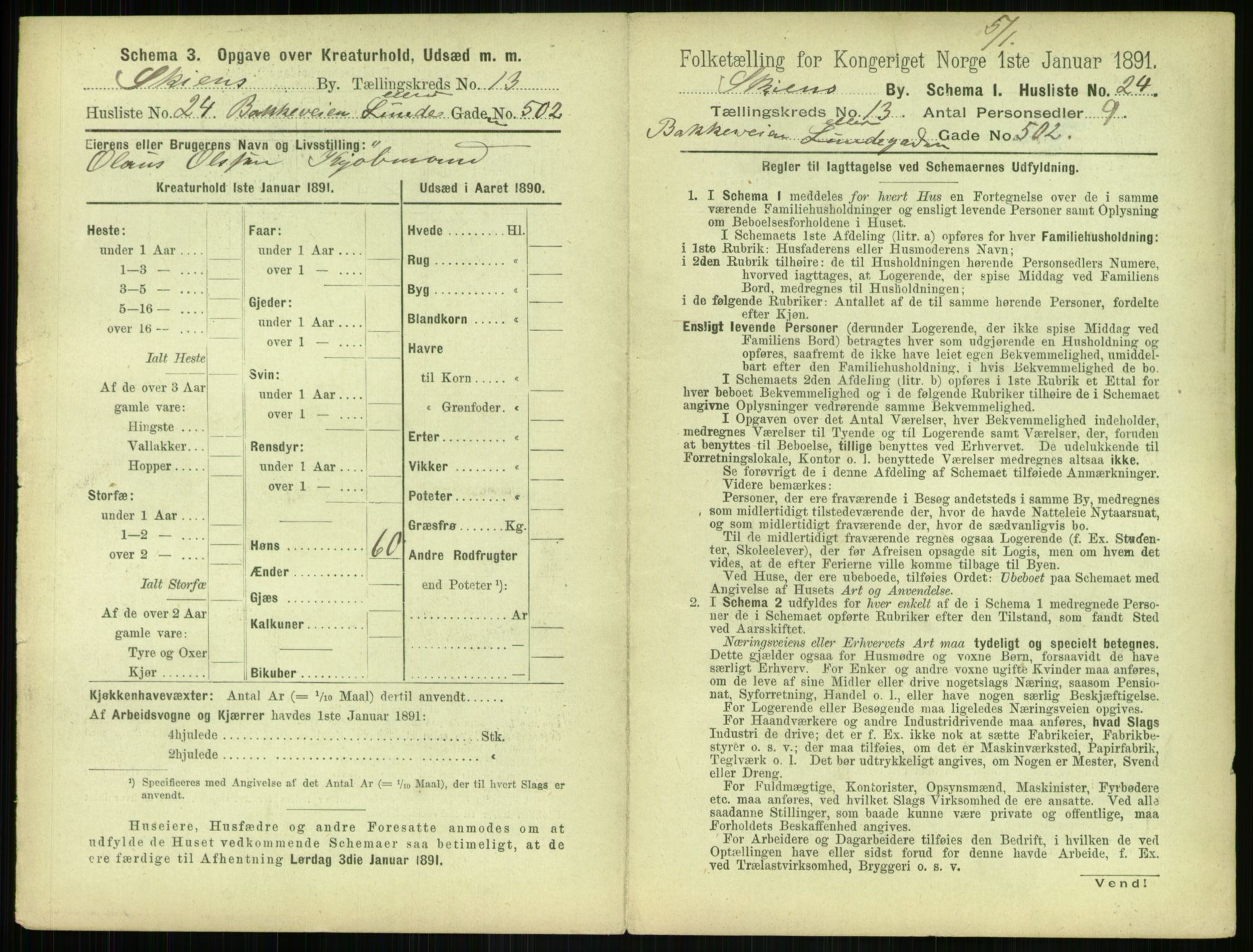 RA, 1891 census for 0806 Skien, 1891, p. 542