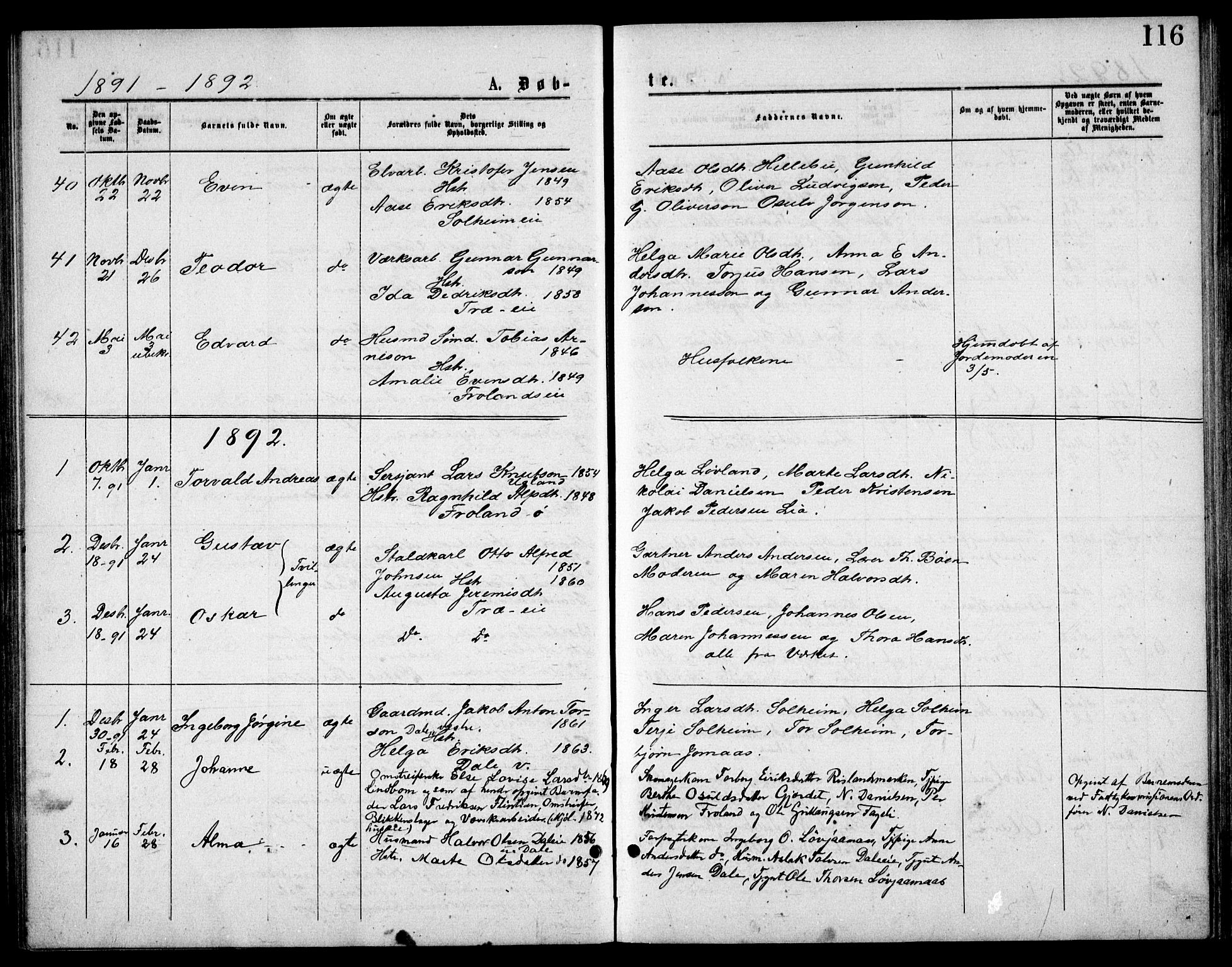 Froland sokneprestkontor, SAK/1111-0013/F/Fb/L0009: Parish register (copy) no. B 9, 1875-1893, p. 116