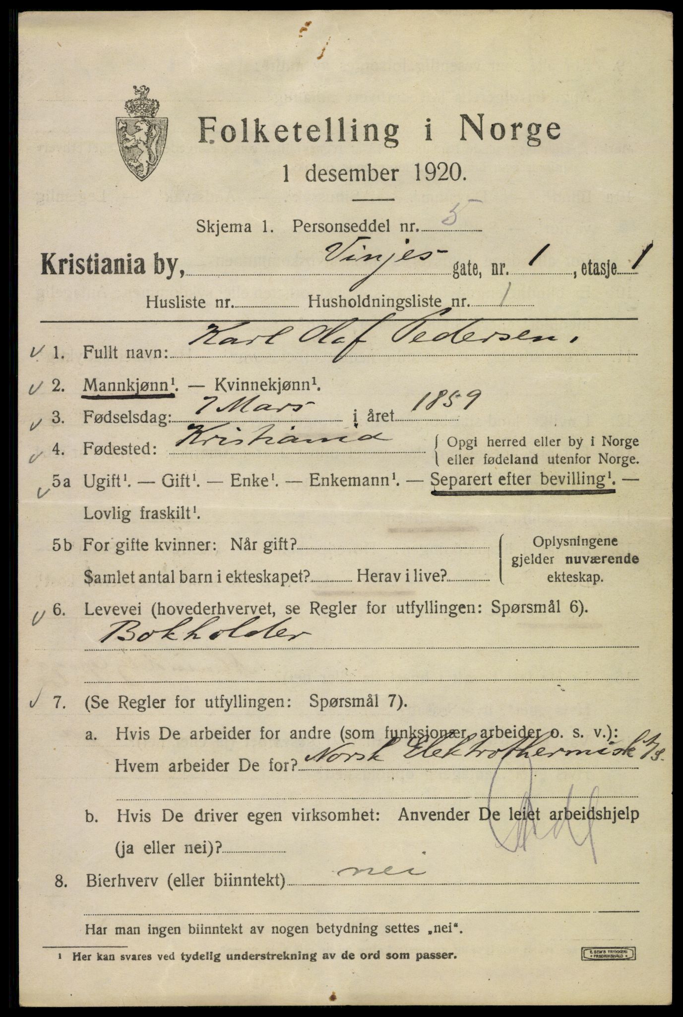 SAO, 1920 census for Kristiania, 1920, p. 636771