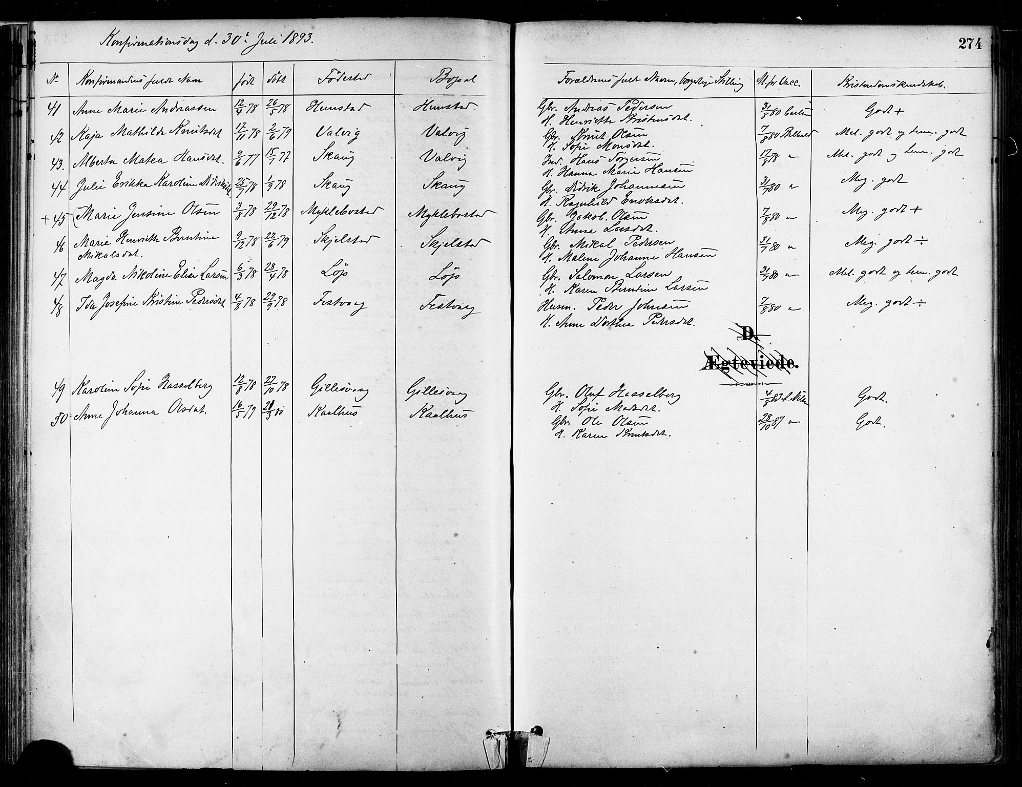 Ministerialprotokoller, klokkerbøker og fødselsregistre - Nordland, SAT/A-1459/802/L0054: Parish register (official) no. 802A01, 1879-1893, p. 274