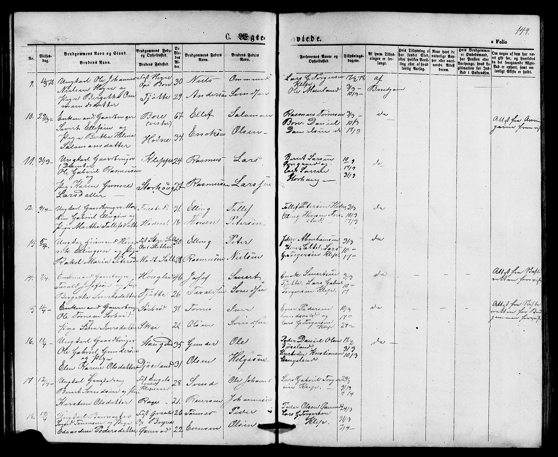 Klepp sokneprestkontor, AV/SAST-A-101803/001/3/30BB/L0003: Parish register (copy) no. B 3, 1876-1888, p. 149