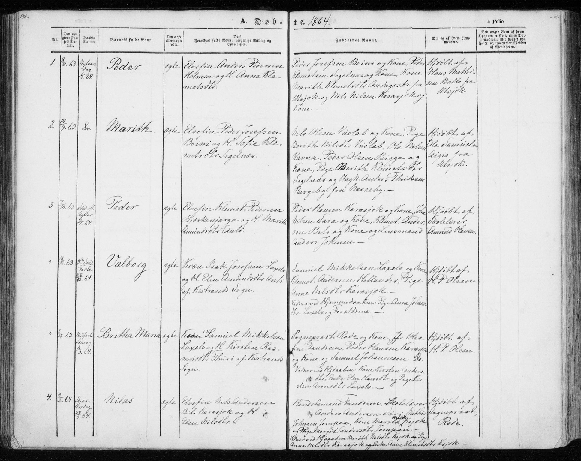 Kistrand/Porsanger sokneprestembete, SATØ/S-1351/H/Ha/L0012.kirke: Parish register (official) no. 12, 1843-1871, p. 146-147