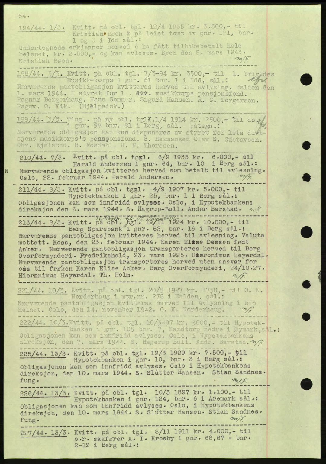 Idd og Marker sorenskriveri, AV/SAO-A-10283/G/Gb/Gbc/L0002: Mortgage book no. B4-9a, 1939-1945, Diary no: : 194/1944