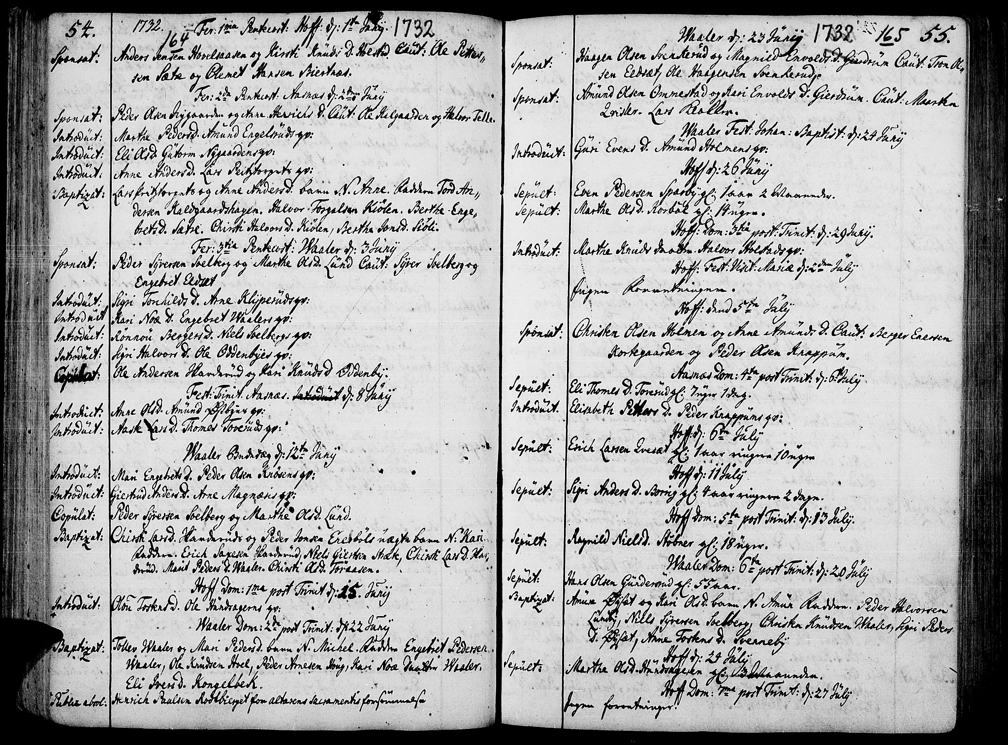 Hof prestekontor, AV/SAH-PREST-038/H/Ha/Haa/L0002: Parish register (official) no. 2, 1720-1749, p. 164-165