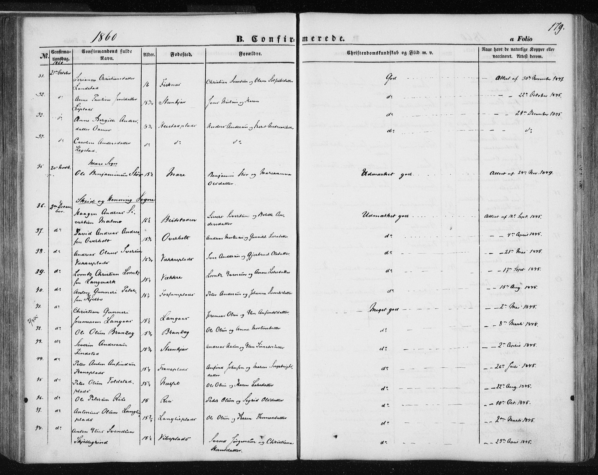 Ministerialprotokoller, klokkerbøker og fødselsregistre - Nord-Trøndelag, AV/SAT-A-1458/735/L0342: Parish register (official) no. 735A07 /1, 1849-1862, p. 179