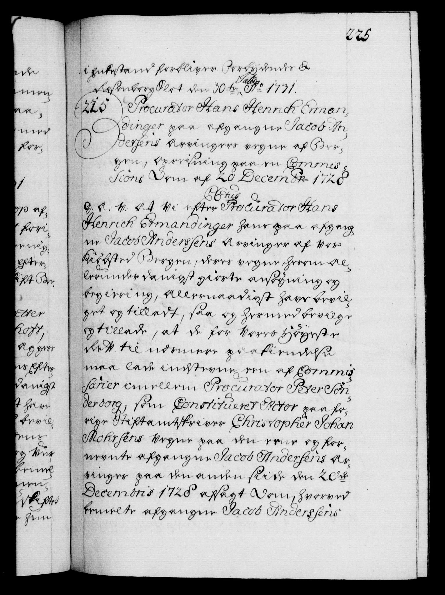 Danske Kanselli 1572-1799, AV/RA-EA-3023/F/Fc/Fca/Fcaa/L0027: Norske registre, 1730-1732, p. 225a