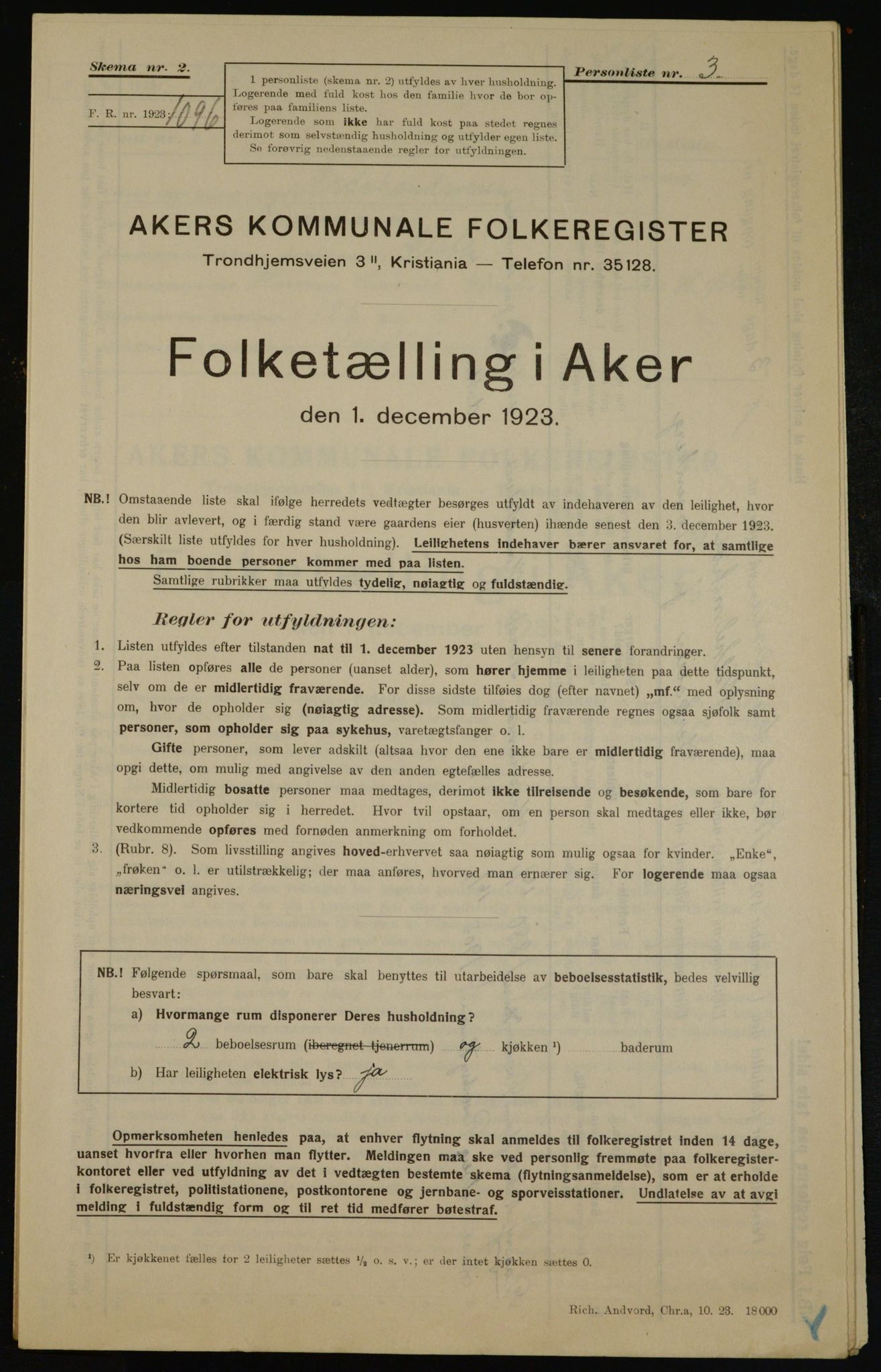 , Municipal Census 1923 for Aker, 1923, p. 43045