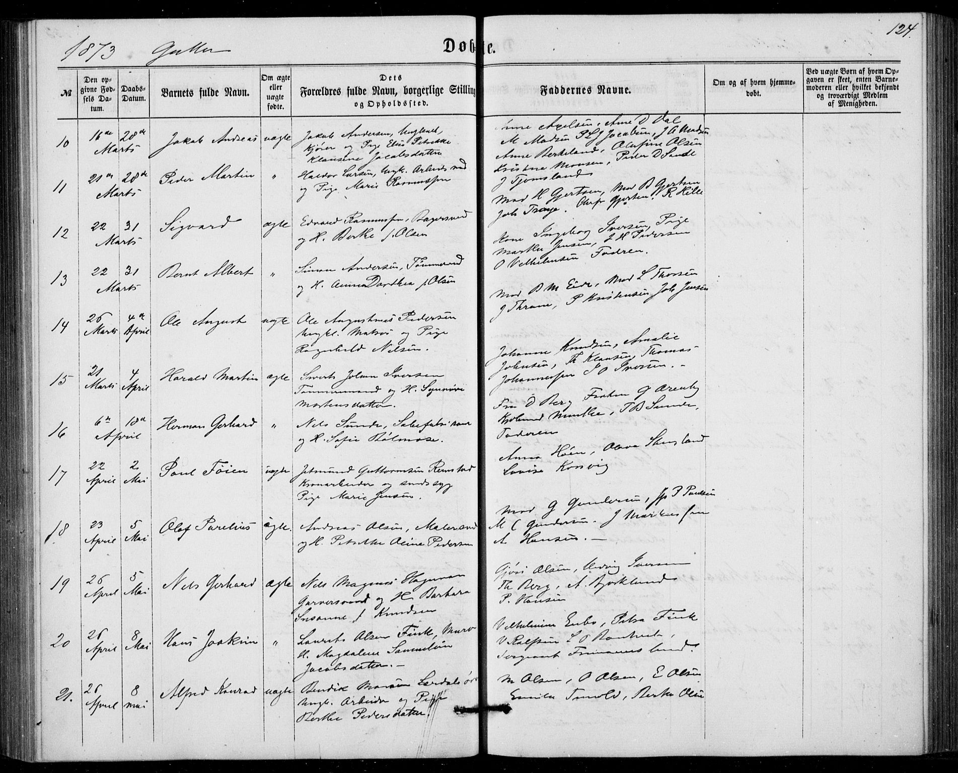 Fødselsstiftelsens sokneprestembete, ført av overlegen*, SAB/-: Parish register (official) no. A 1, 1863-1883, p. 124
