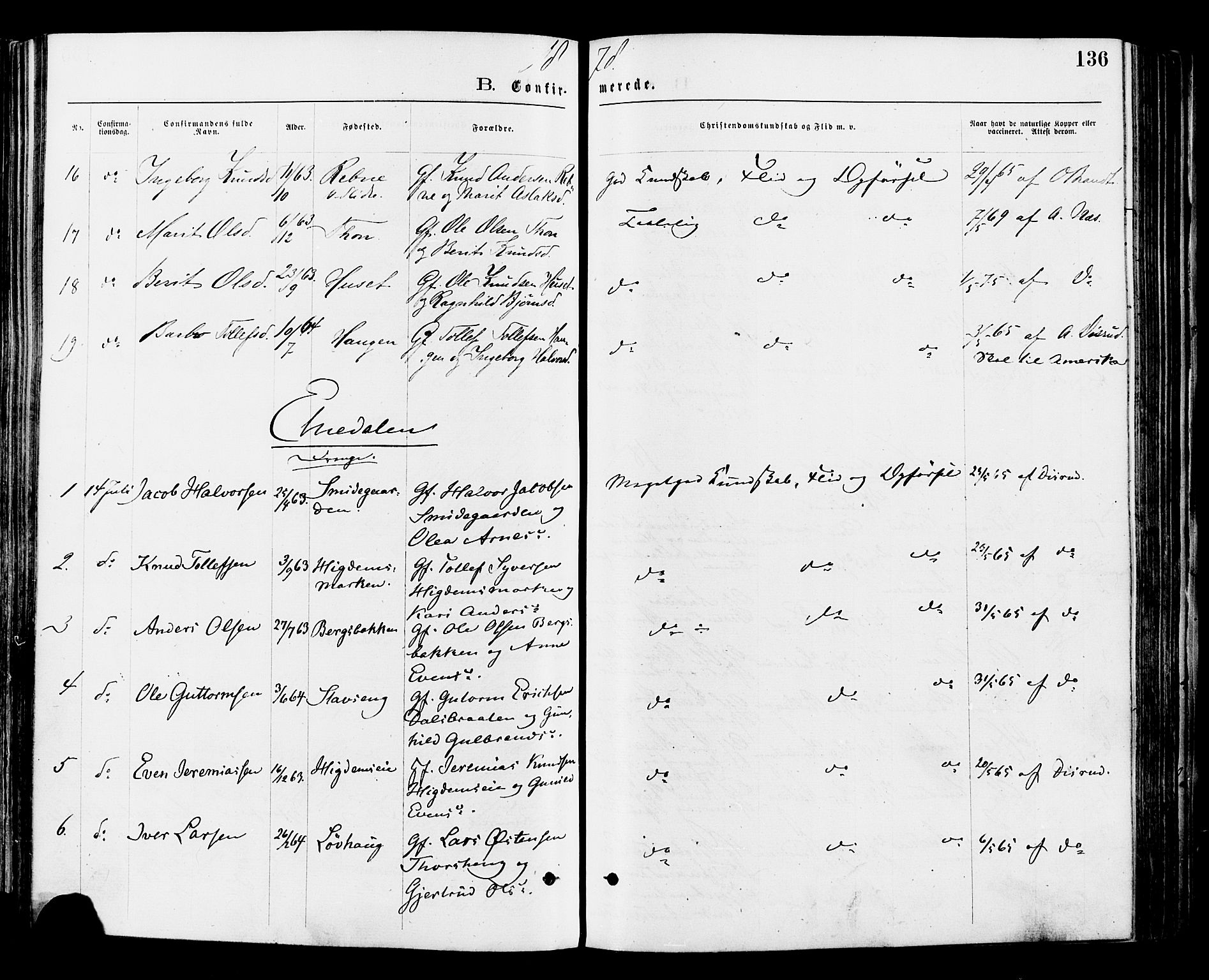 Nord-Aurdal prestekontor, SAH/PREST-132/H/Ha/Haa/L0009: Parish register (official) no. 9, 1876-1882, p. 136