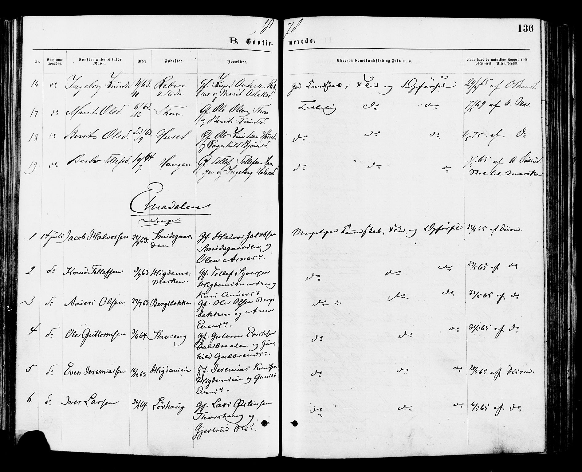 Nord-Aurdal prestekontor, AV/SAH-PREST-132/H/Ha/Haa/L0009: Parish register (official) no. 9, 1876-1882, p. 136