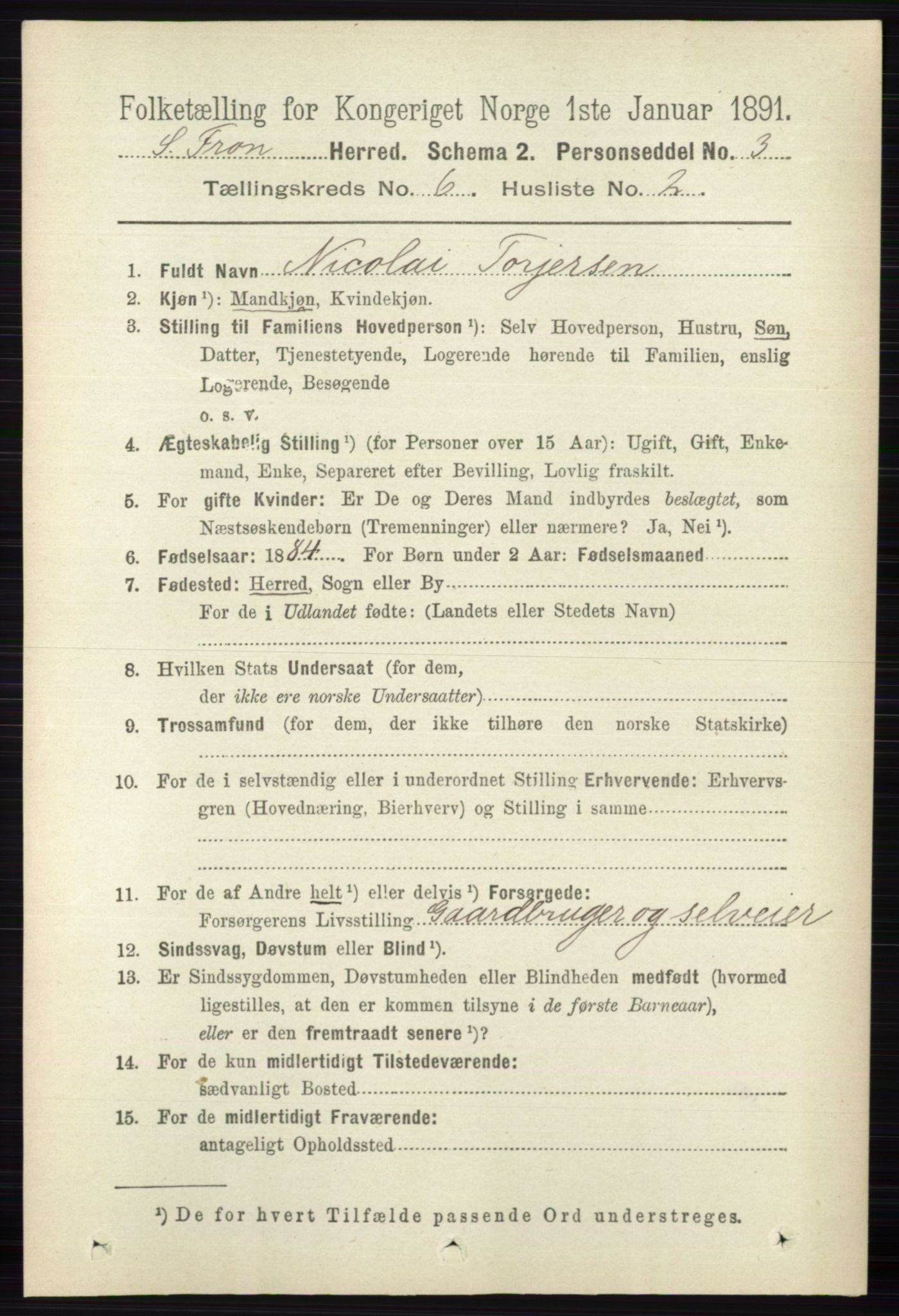 RA, 1891 census for 0519 Sør-Fron, 1891, p. 2585