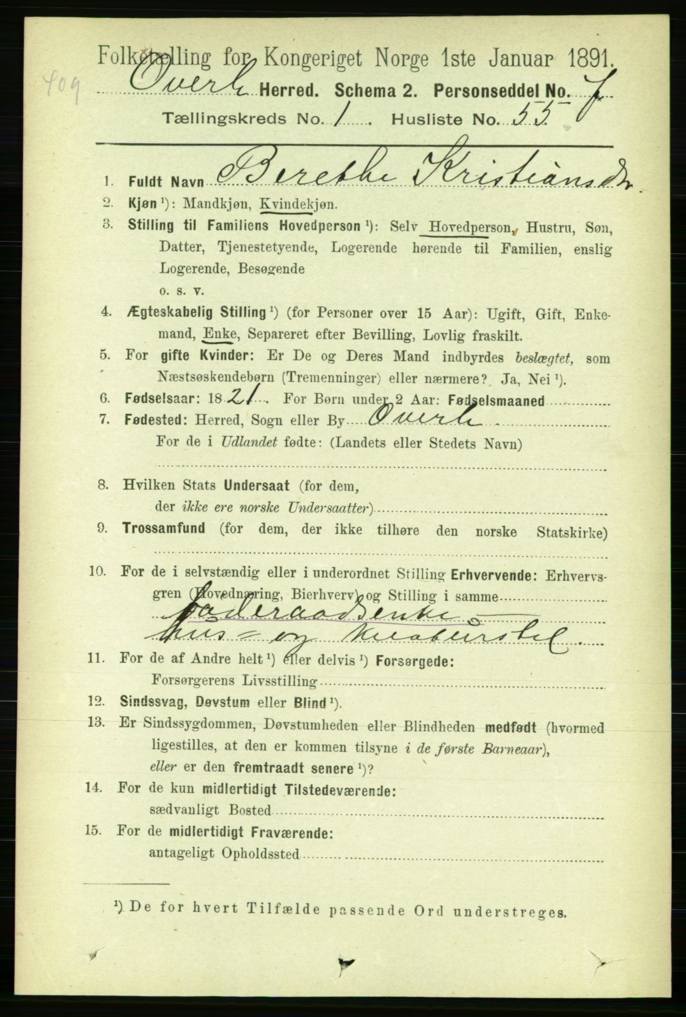 RA, 1891 census for 1744 Overhalla, 1891, p. 394