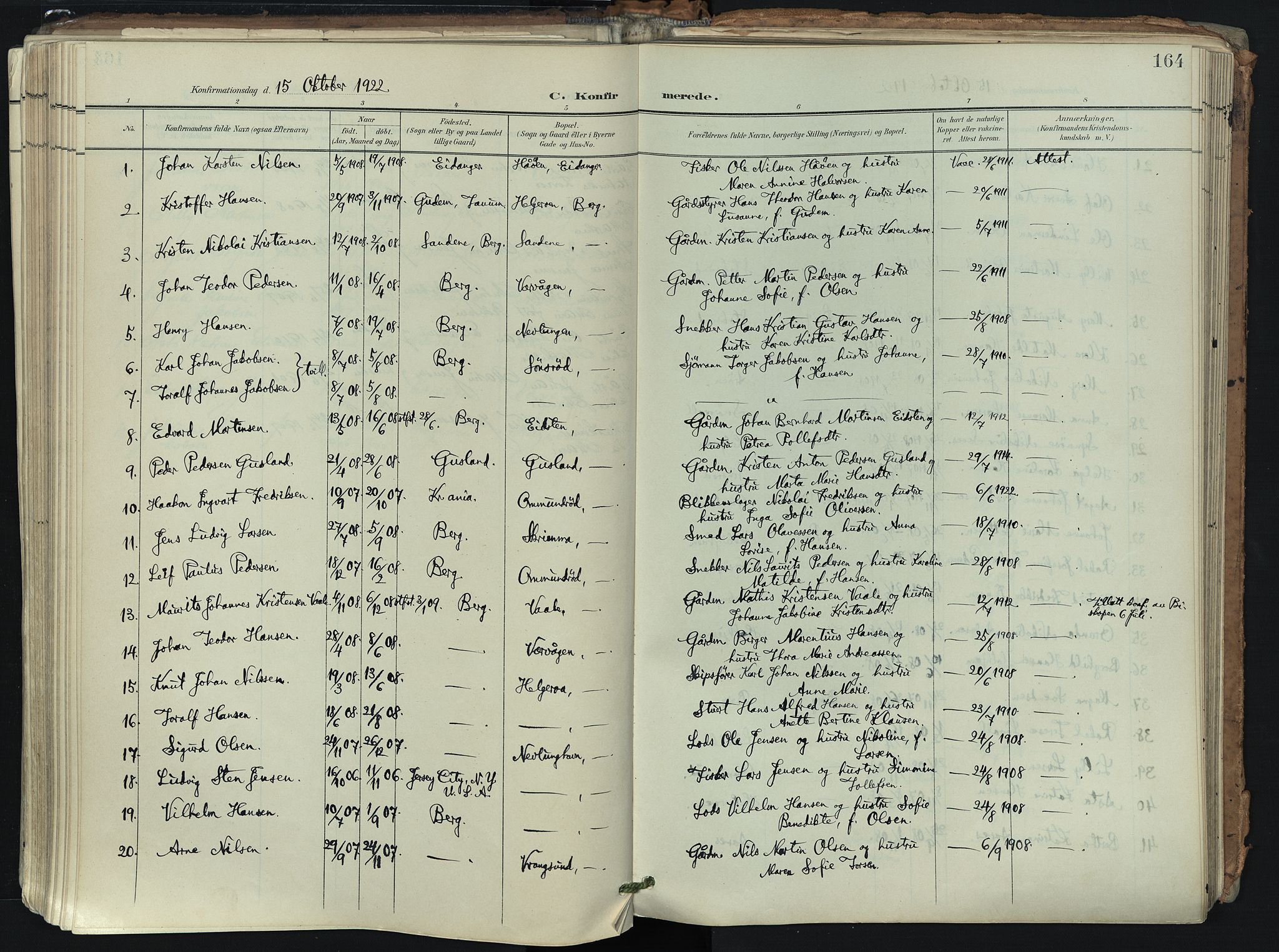 Brunlanes kirkebøker, SAKO/A-342/F/Fb/L0003: Parish register (official) no. II 3, 1900-1922, p. 164