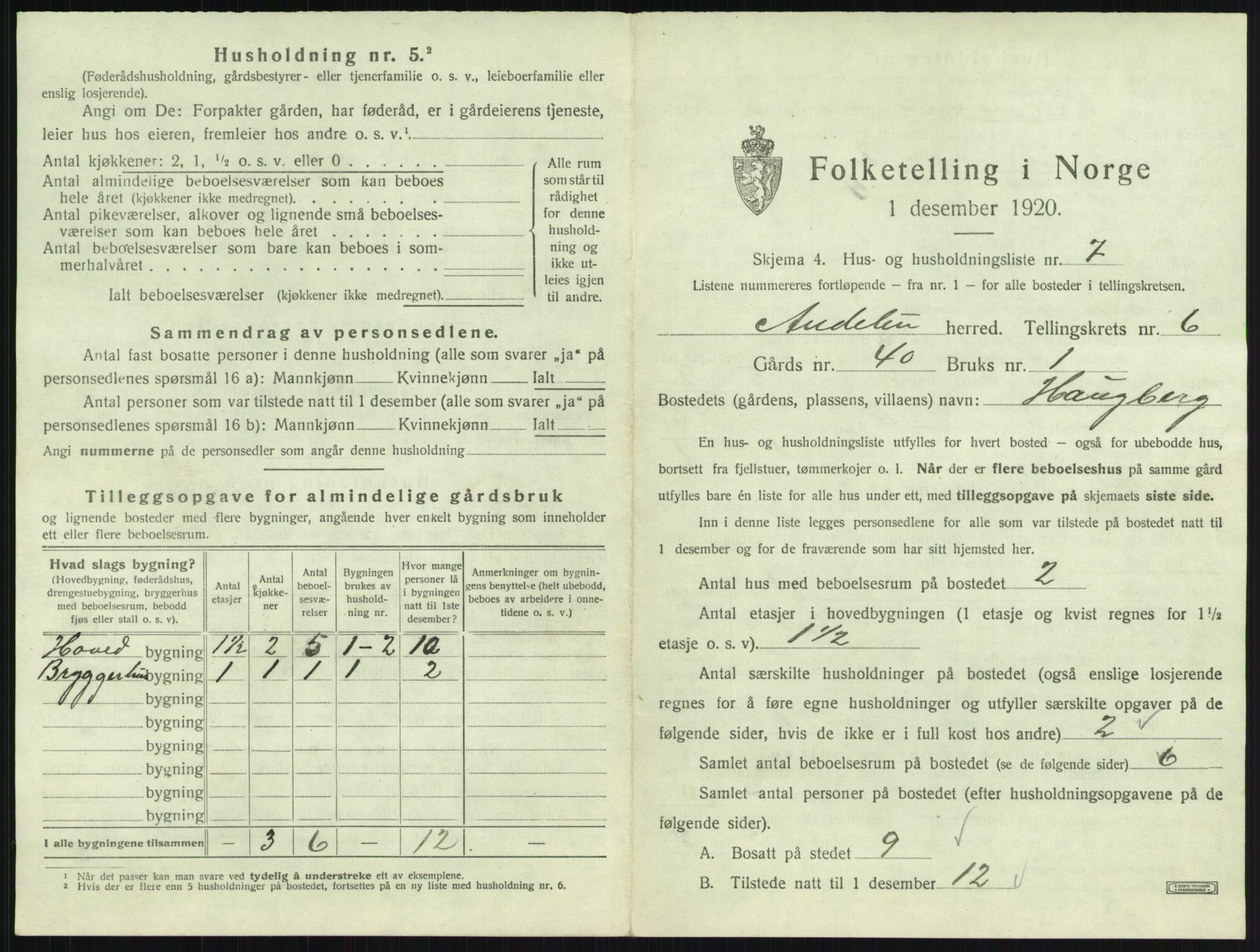 SAKO, 1920 census for Andebu, 1920, p. 366
