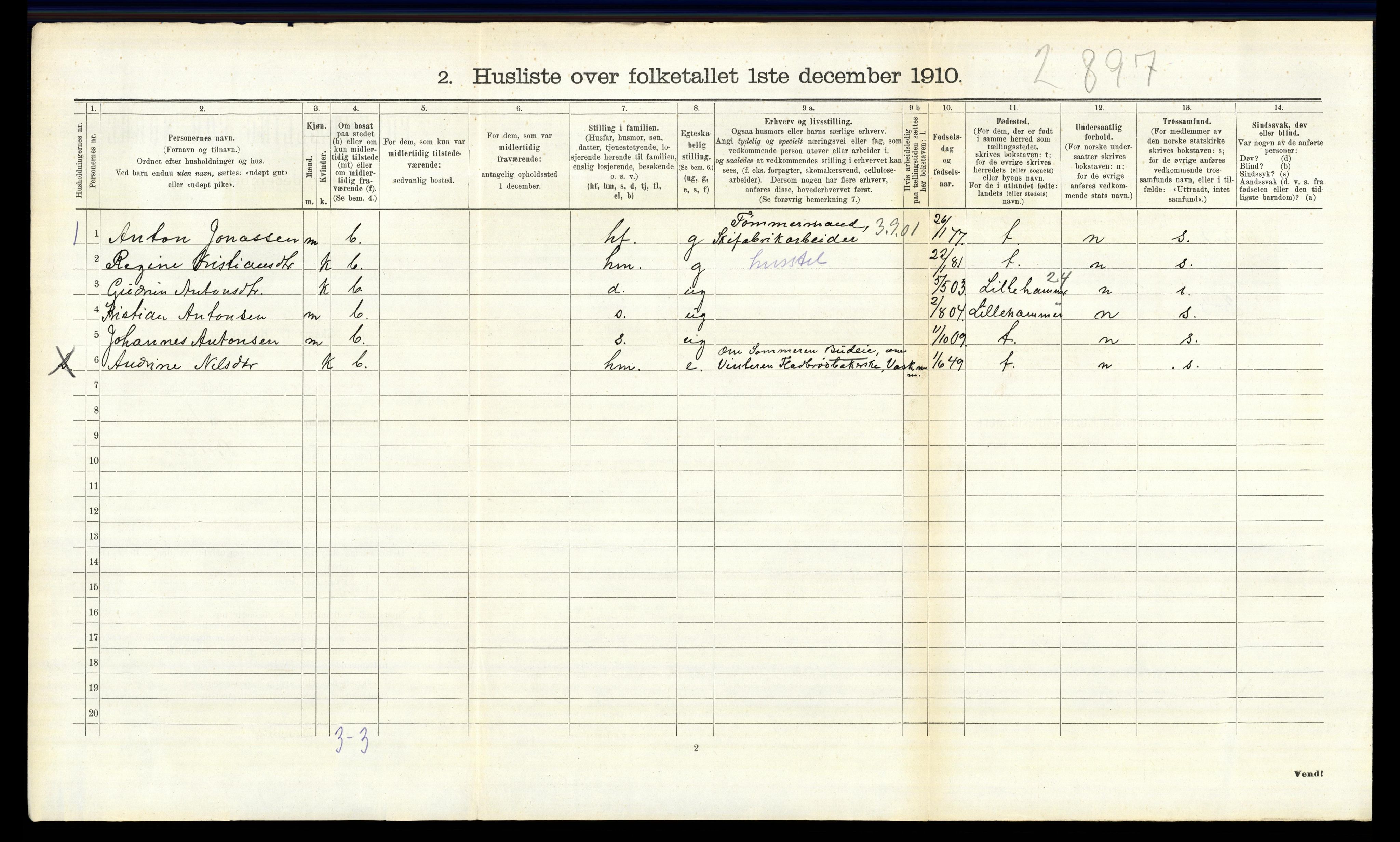 RA, 1910 census for Fåberg, 1910, p. 1075