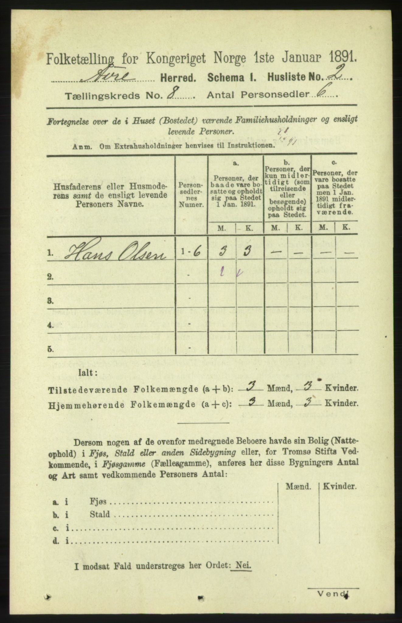 RA, 1891 census for 1569 Aure, 1891, p. 4188
