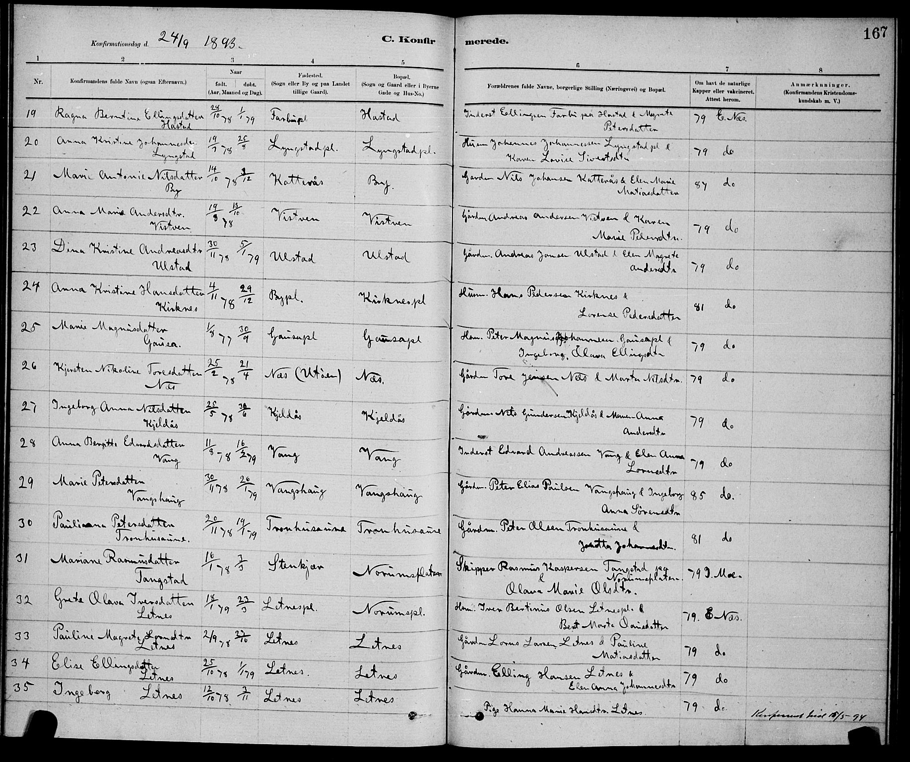 Ministerialprotokoller, klokkerbøker og fødselsregistre - Nord-Trøndelag, SAT/A-1458/730/L0301: Parish register (copy) no. 730C04, 1880-1897, p. 167