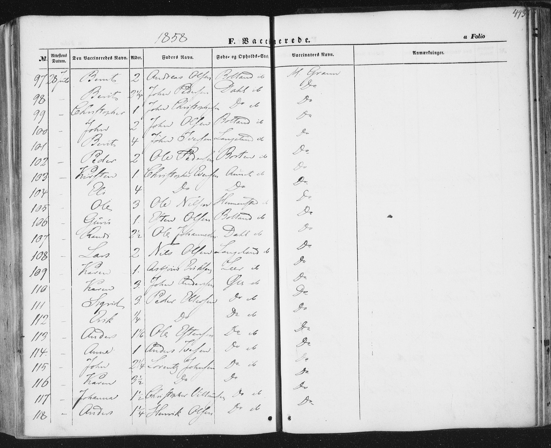 Ministerialprotokoller, klokkerbøker og fødselsregistre - Sør-Trøndelag, AV/SAT-A-1456/691/L1076: Parish register (official) no. 691A08, 1852-1861, p. 493