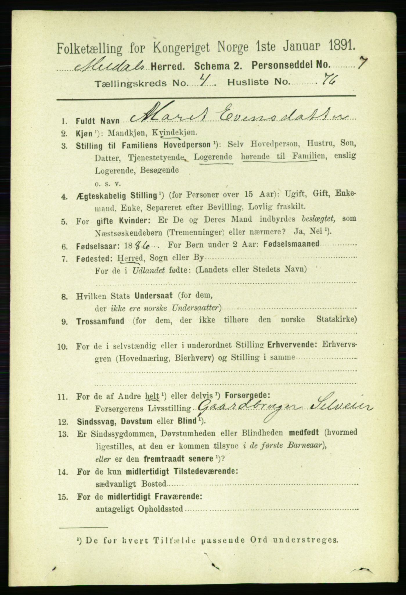 RA, 1891 census for 1636 Meldal, 1891, p. 2458