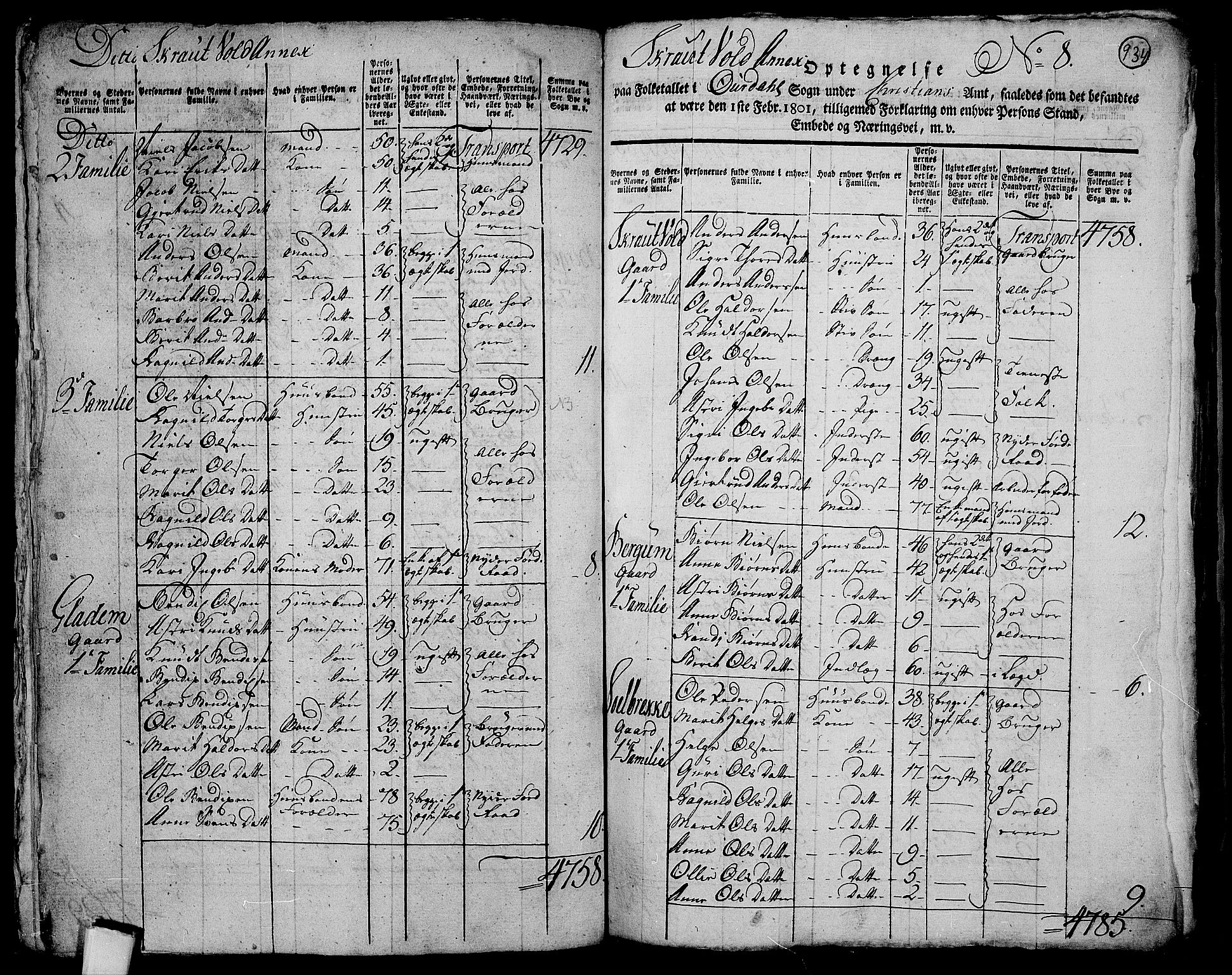 RA, 1801 census for 0542P Aurdal, 1801, p. 933b-934a