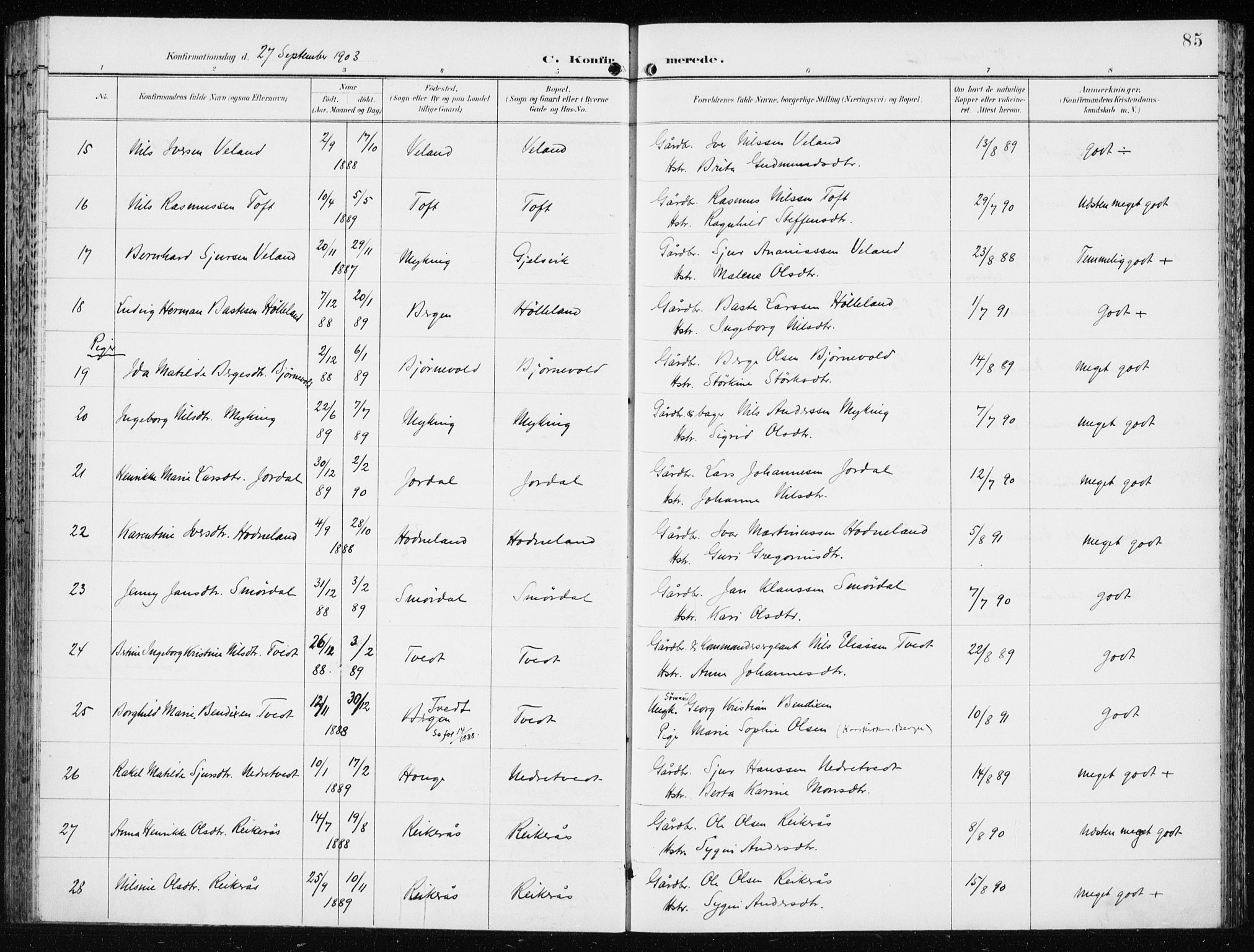 Lindås Sokneprestembete, AV/SAB-A-76701/H/Haa/Haaf/L0002: Parish register (official) no. F  2, 1897-1909, p. 85