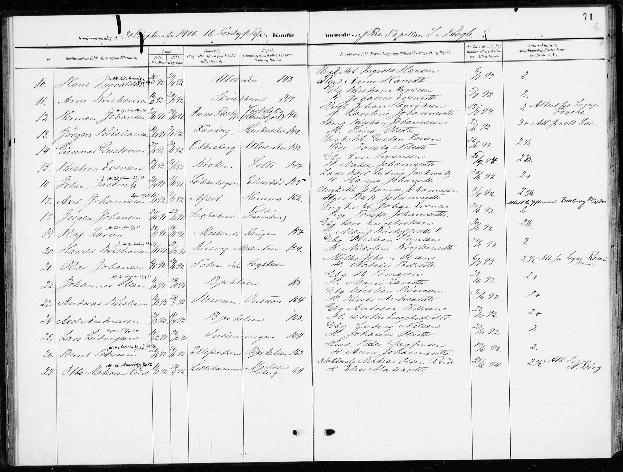 Ringsaker prestekontor, SAH/PREST-014/K/Ka/L0021: Parish register (official) no. 21, 1905-1920, p. 71