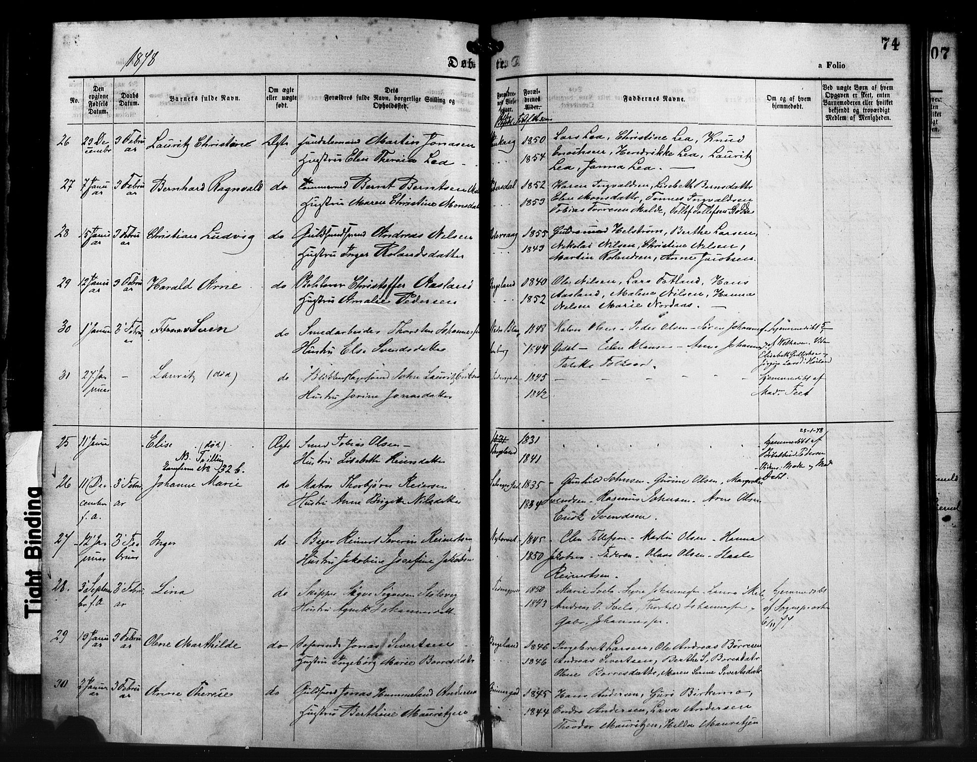 St. Petri sokneprestkontor, AV/SAST-A-101813/001/30/30BA/L0014: Parish register (official) no. A 14, 1876-1879, p. 74