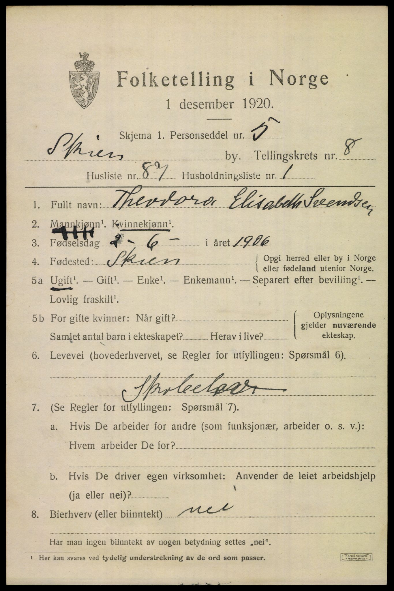 SAKO, 1920 census for Skien, 1920, p. 28602