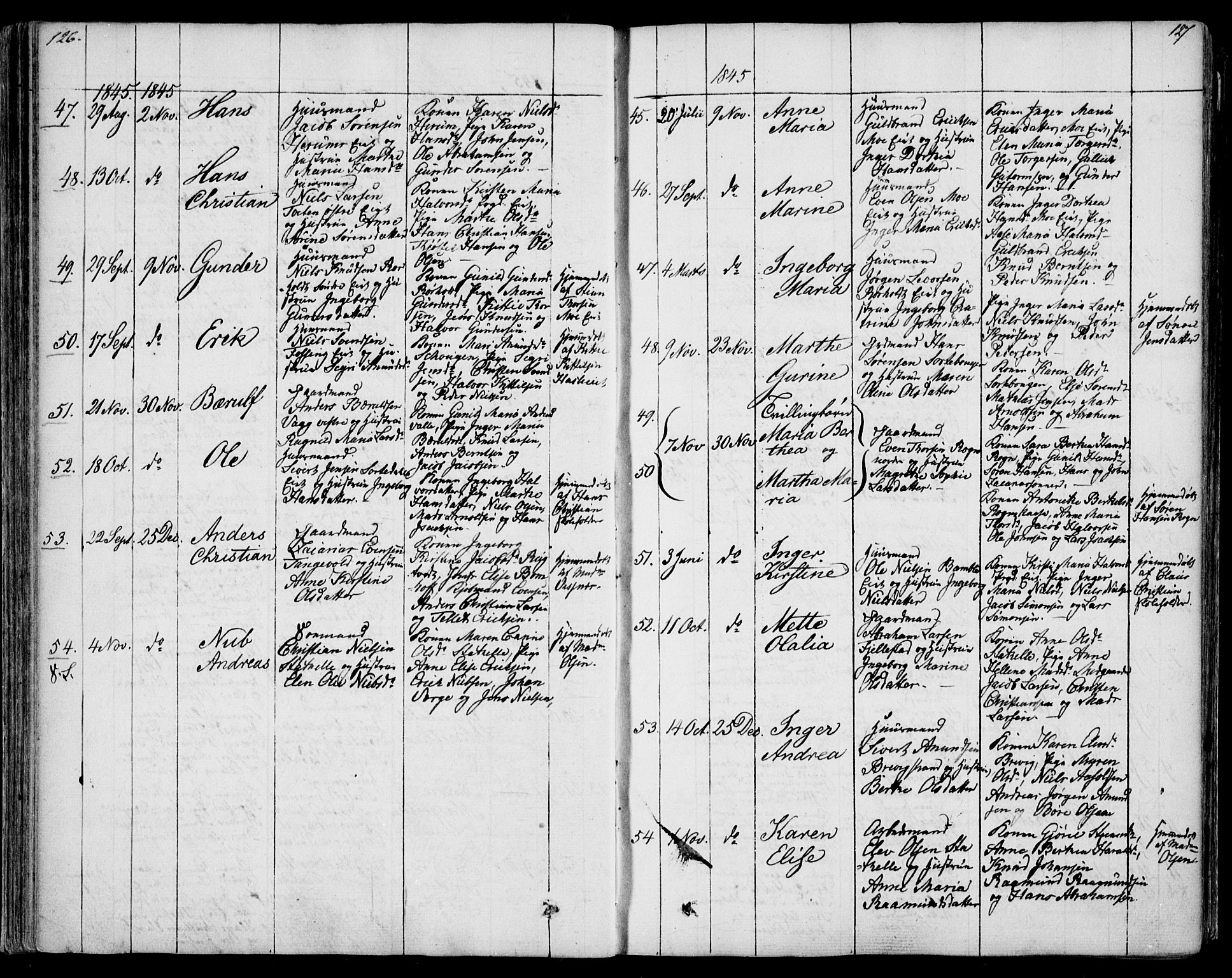 Bamble kirkebøker, SAKO/A-253/F/Fa/L0004: Parish register (official) no. I 4, 1834-1853, p. 126-127