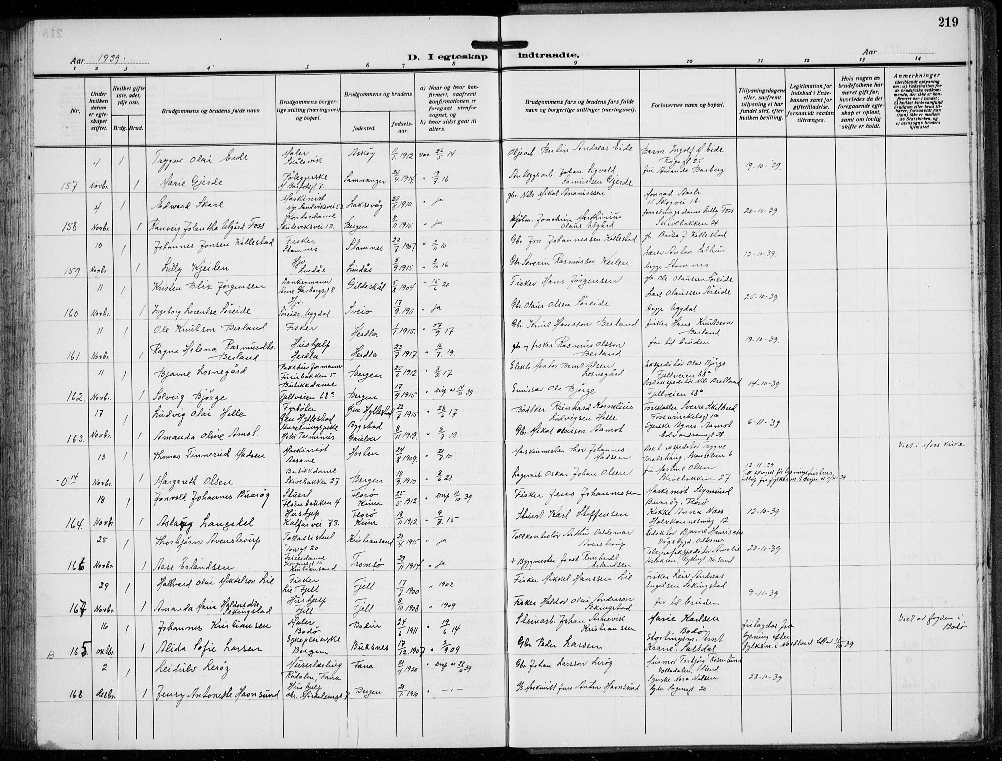 Domkirken sokneprestembete, AV/SAB-A-74801/H/Hab/L0034: Parish register (copy) no. D 6, 1924-1941, p. 219