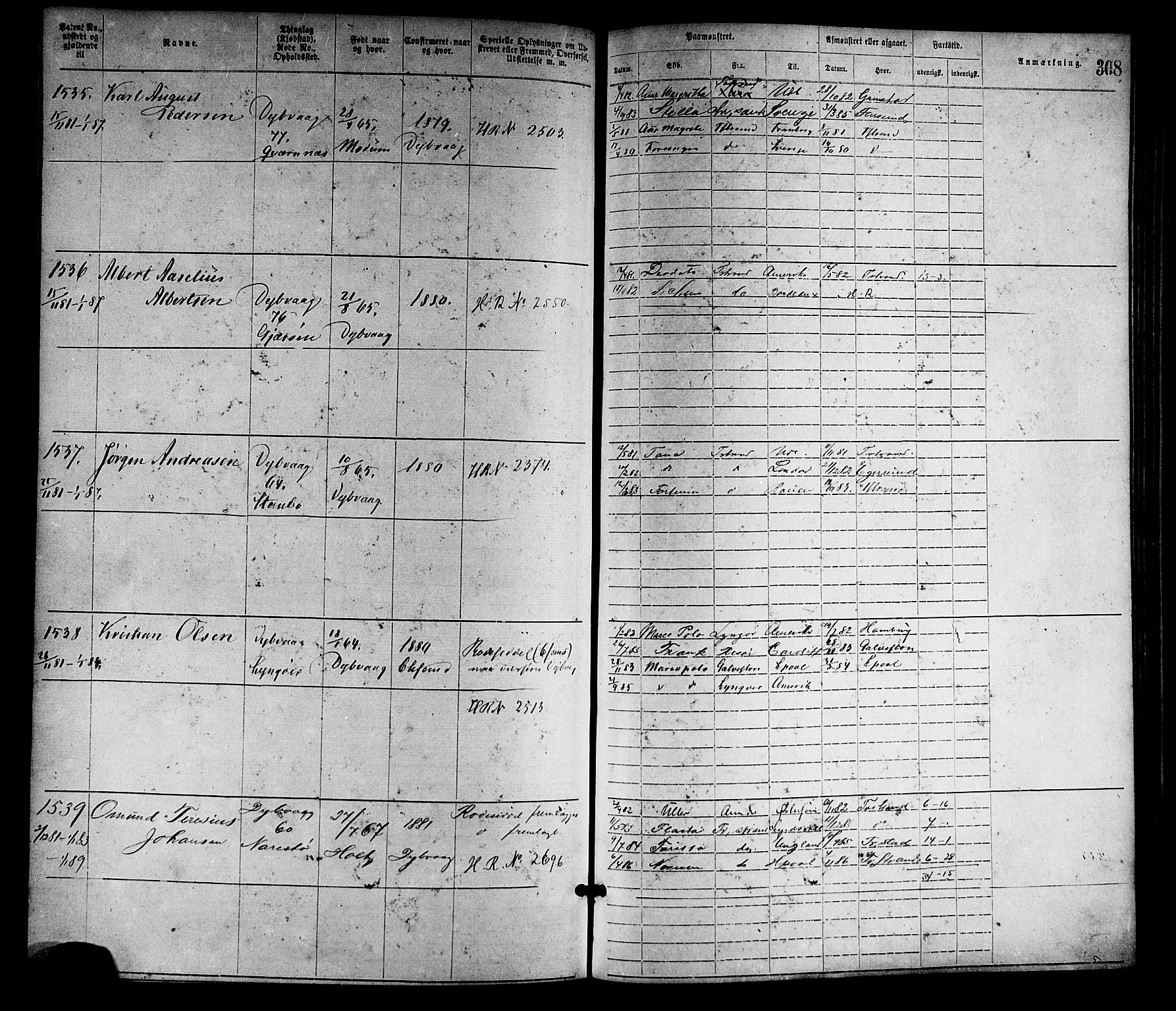 Tvedestrand mønstringskrets, SAK/2031-0011/F/Fa/L0001: Annotasjonsrulle nr 1-1905 med register, R-1, 1866-1886, p. 333
