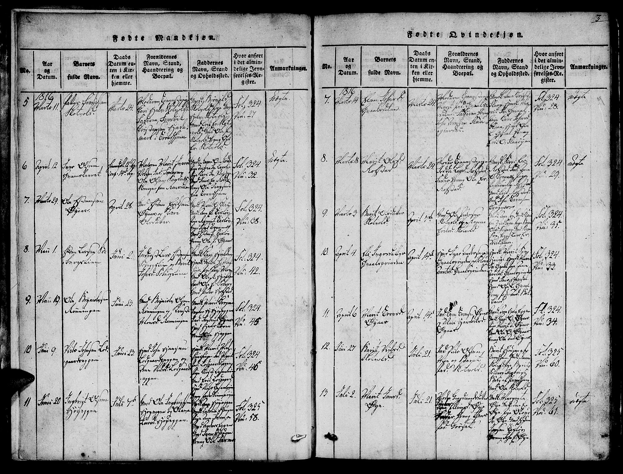 Ministerialprotokoller, klokkerbøker og fødselsregistre - Sør-Trøndelag, AV/SAT-A-1456/691/L1065: Parish register (official) no. 691A03 /1, 1816-1826, p. 3