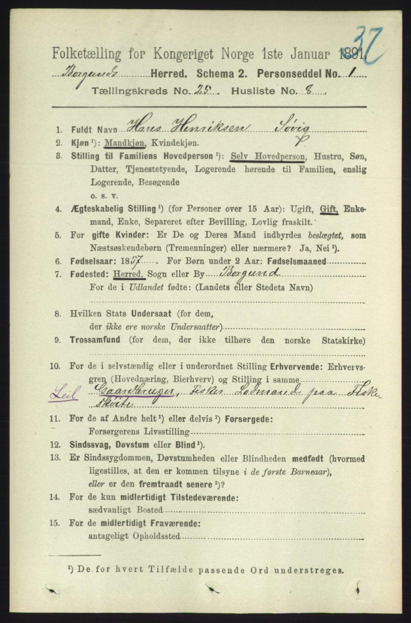 RA, 1891 census for 1531 Borgund, 1891, p. 7305