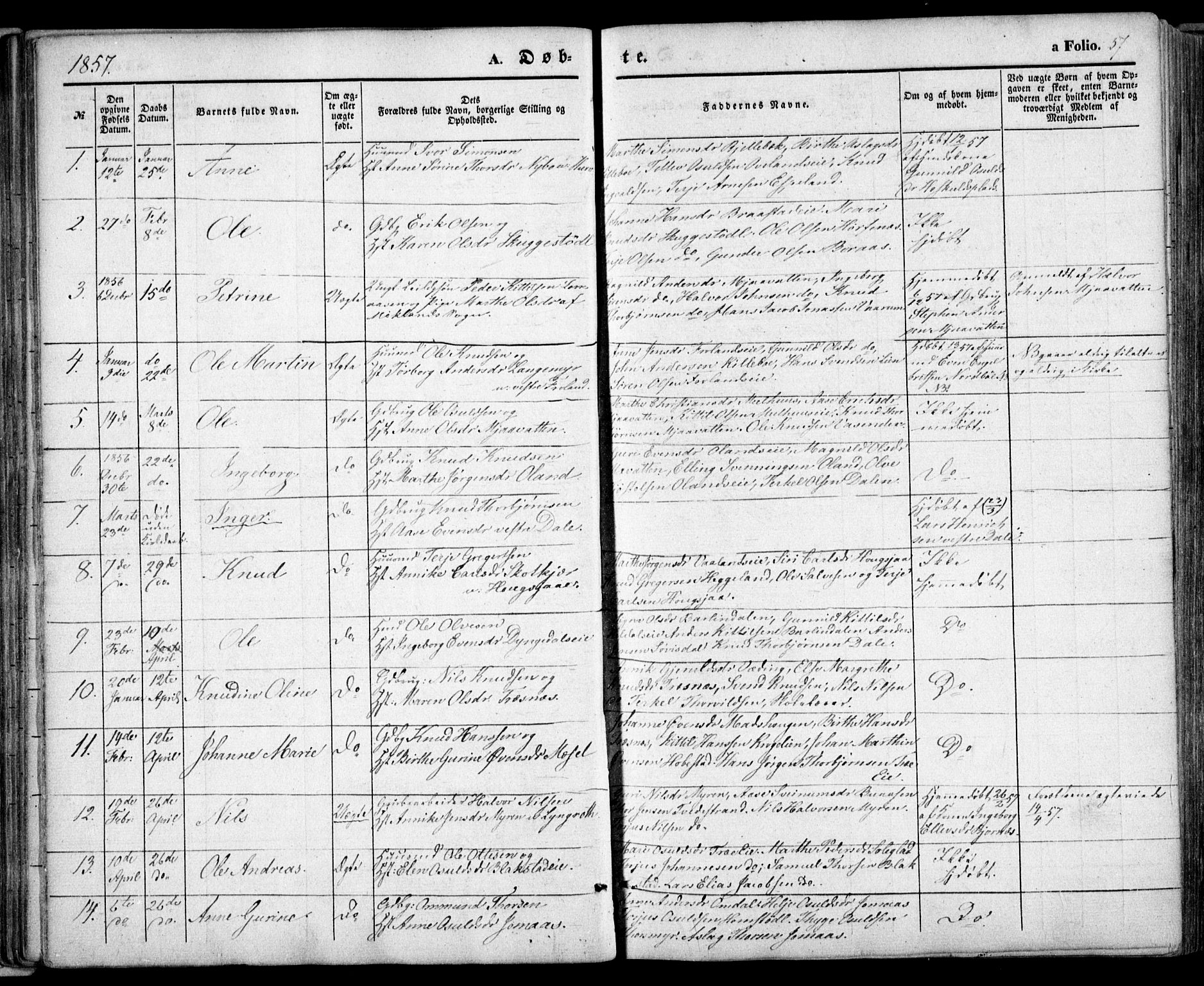 Froland sokneprestkontor, SAK/1111-0013/F/Fa/L0002: Parish register (official) no. A 2, 1845-1863, p. 57
