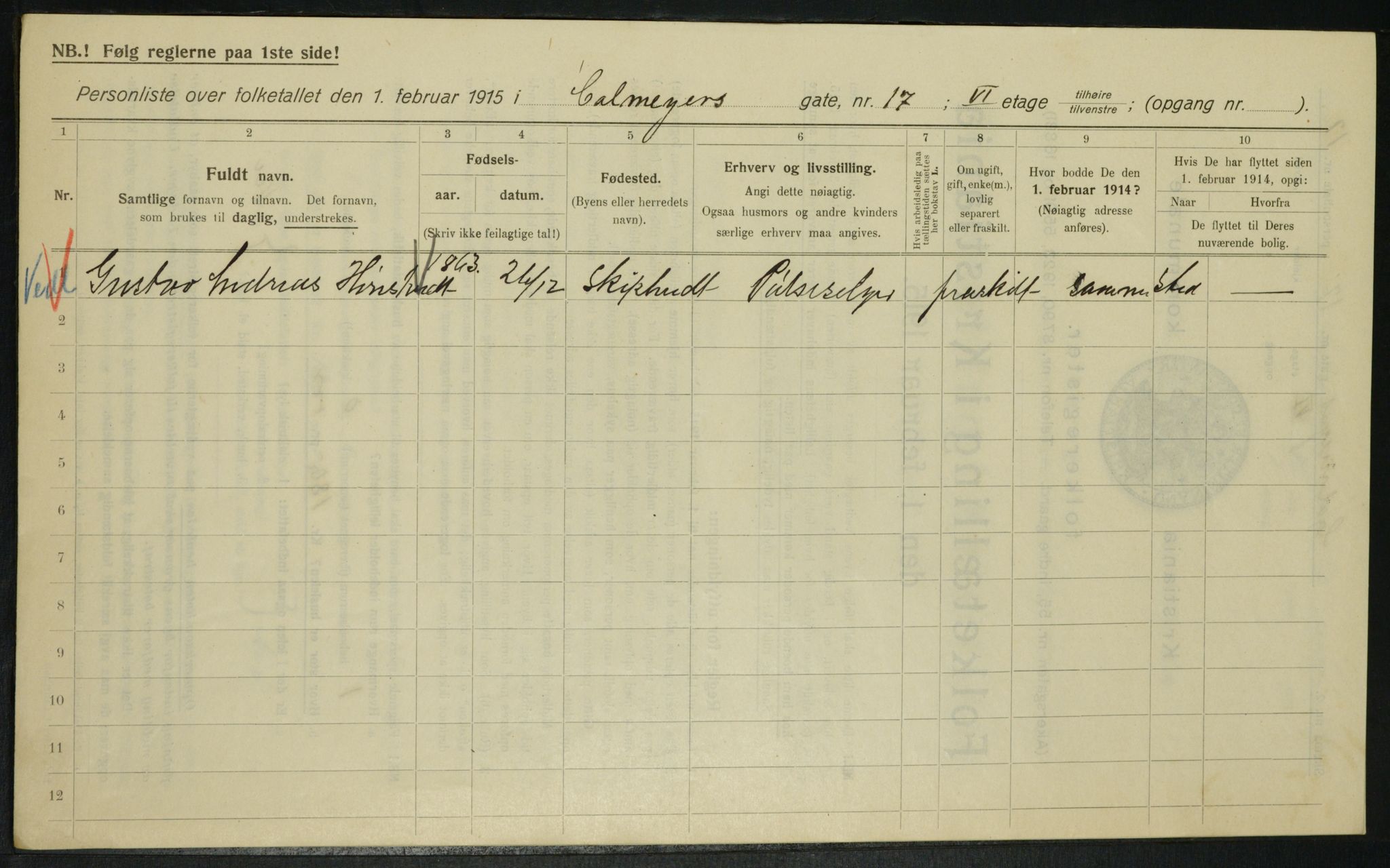 OBA, Municipal Census 1915 for Kristiania, 1915, p. 11591