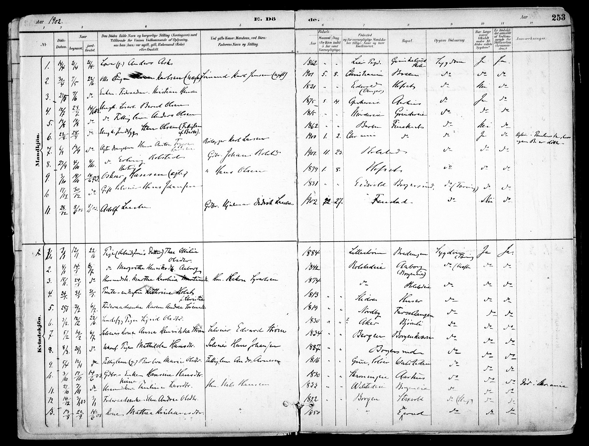 Nes prestekontor Kirkebøker, SAO/A-10410/F/Fb/L0002: Parish register (official) no. II 2, 1883-1918, p. 253