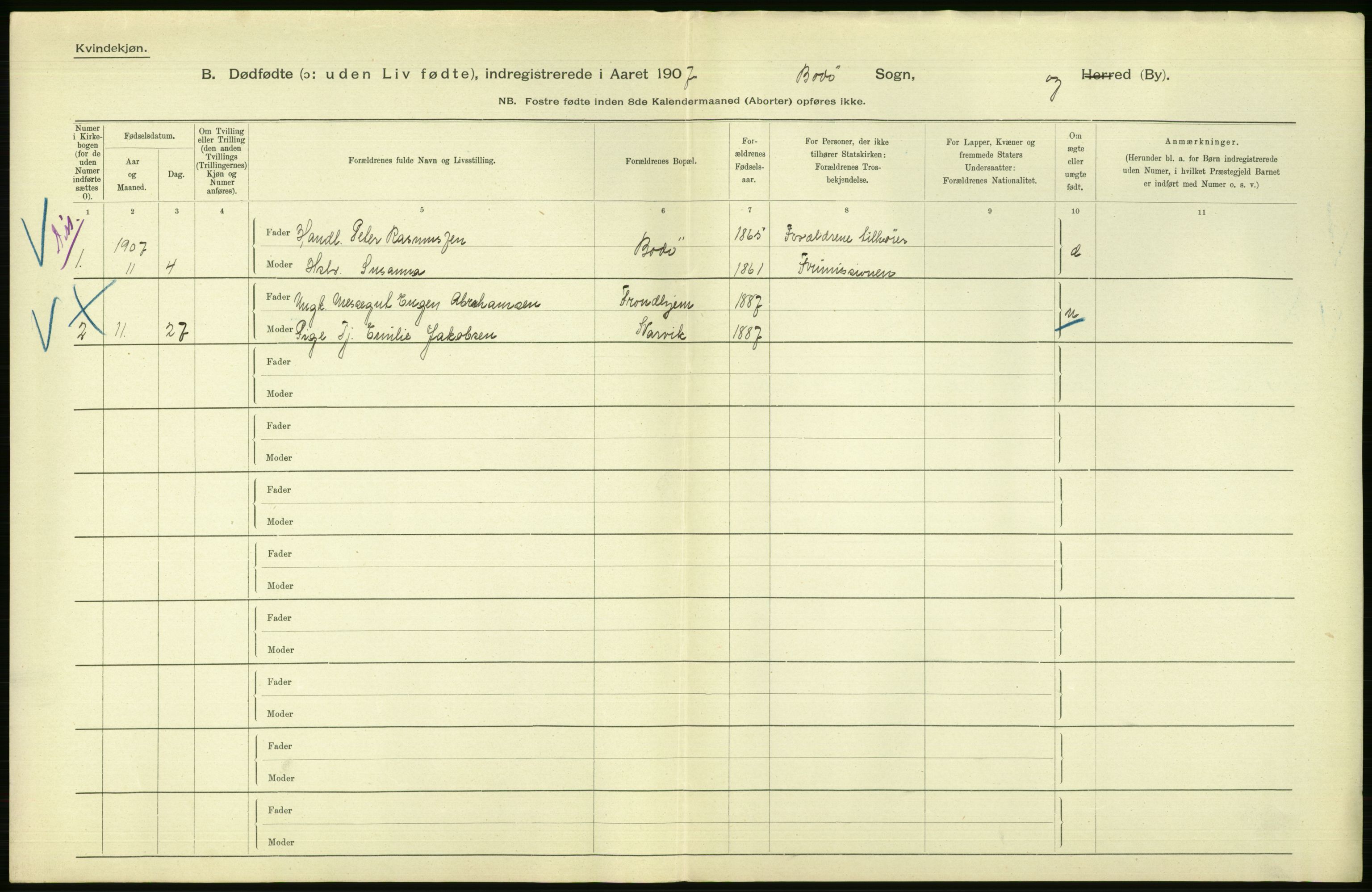 Statistisk sentralbyrå, Sosiodemografiske emner, Befolkning, AV/RA-S-2228/D/Df/Dfa/Dfae/L0045: Nordlands amt: Gifte. Bygder og byer., 1907, p. 748