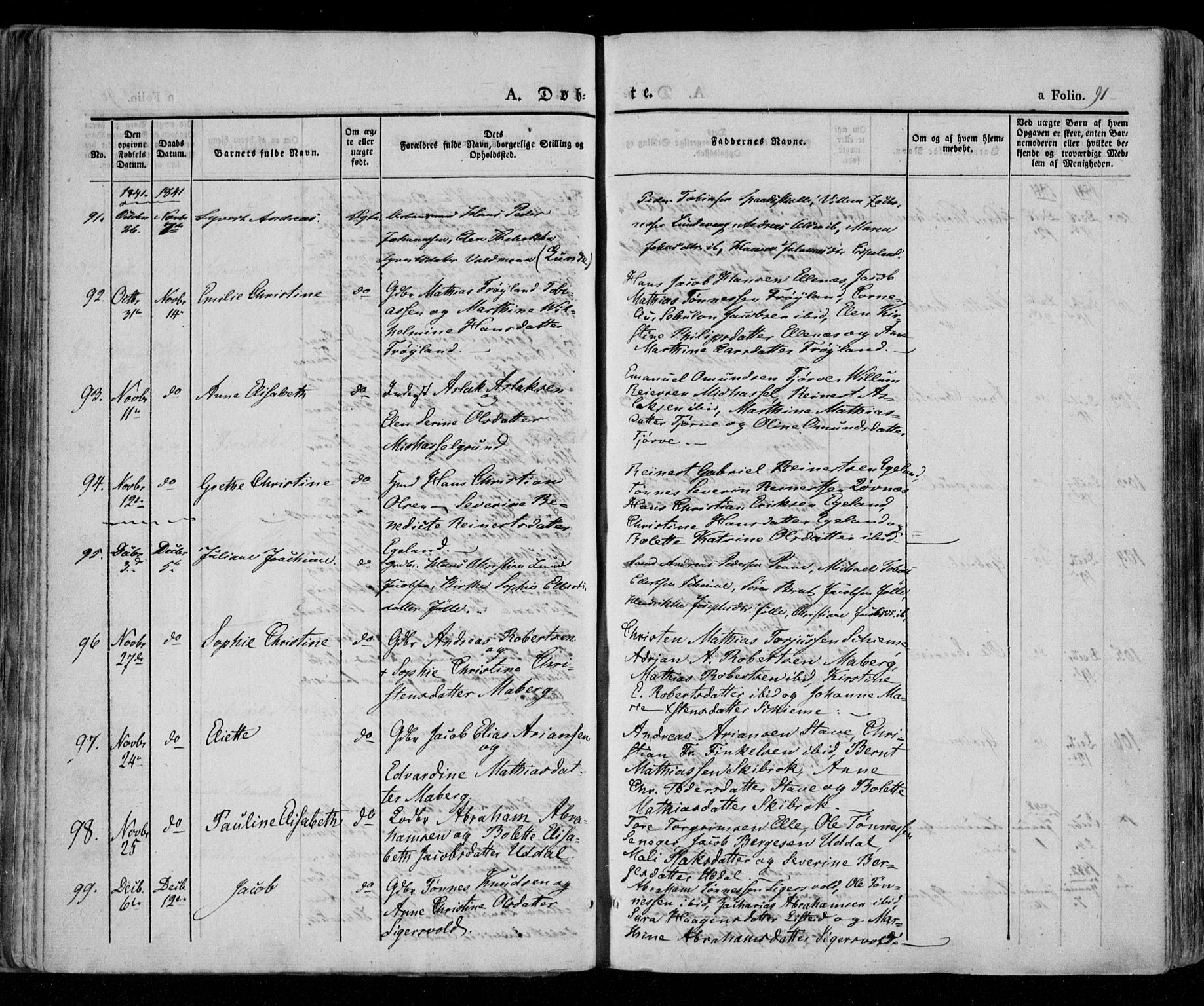 Lista sokneprestkontor, AV/SAK-1111-0027/F/Fa/L0009: Parish register (official) no. A 9, 1835-1846, p. 91