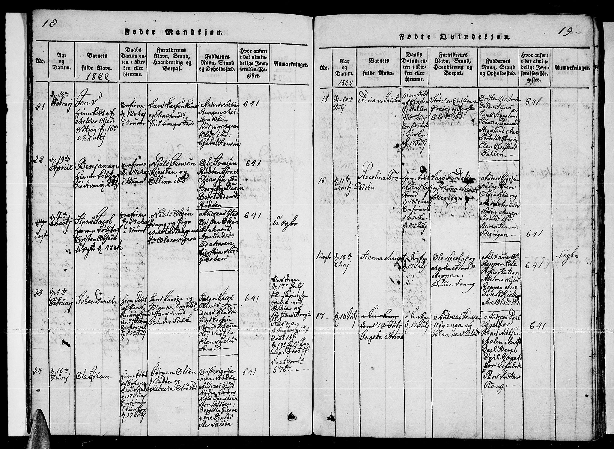 Ministerialprotokoller, klokkerbøker og fødselsregistre - Nordland, AV/SAT-A-1459/841/L0593: Parish register (official) no. 841A04 /1, 1820-1825, p. 18-19