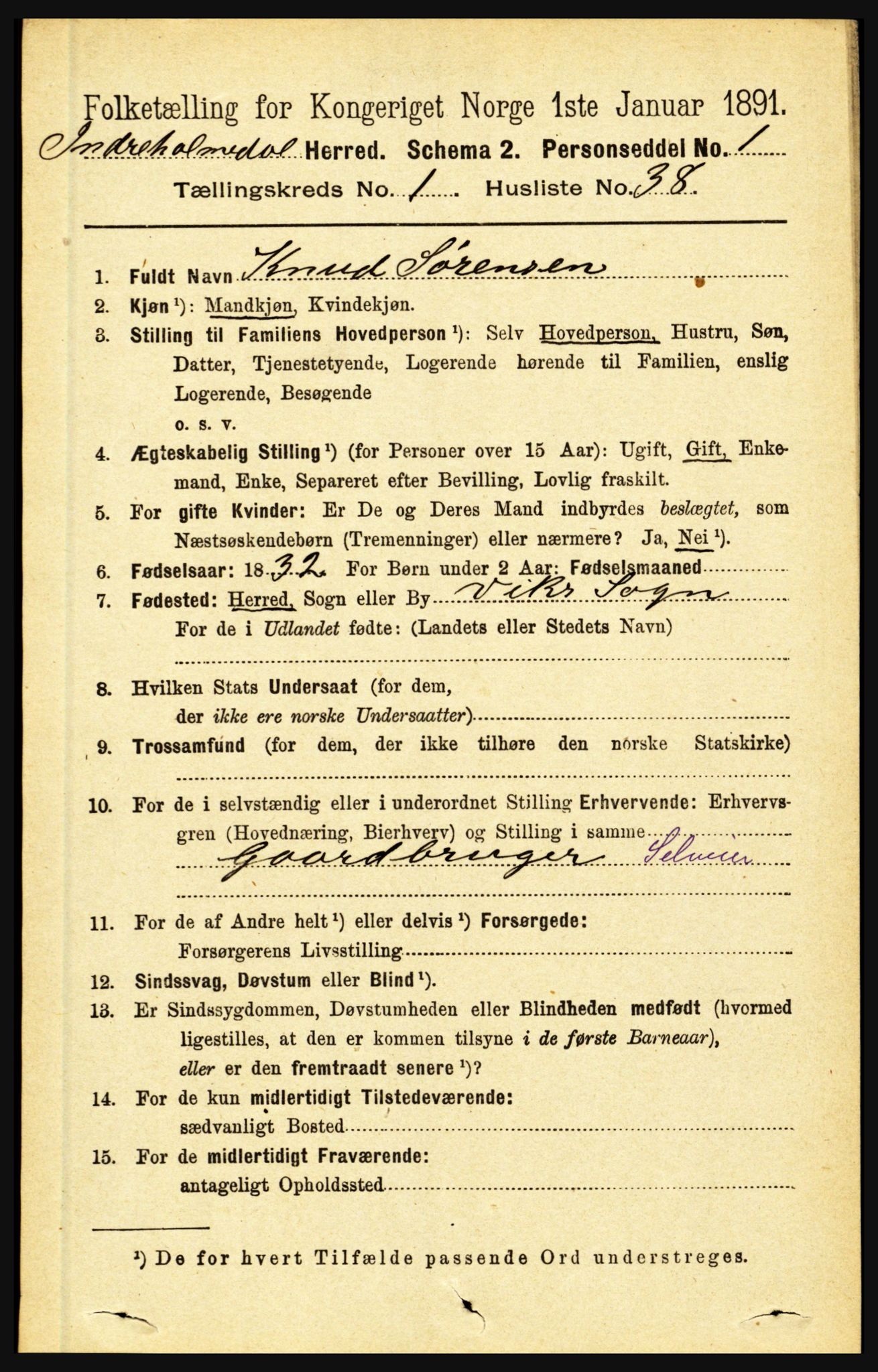 RA, 1891 census for 1430 Indre Holmedal, 1891, p. 341