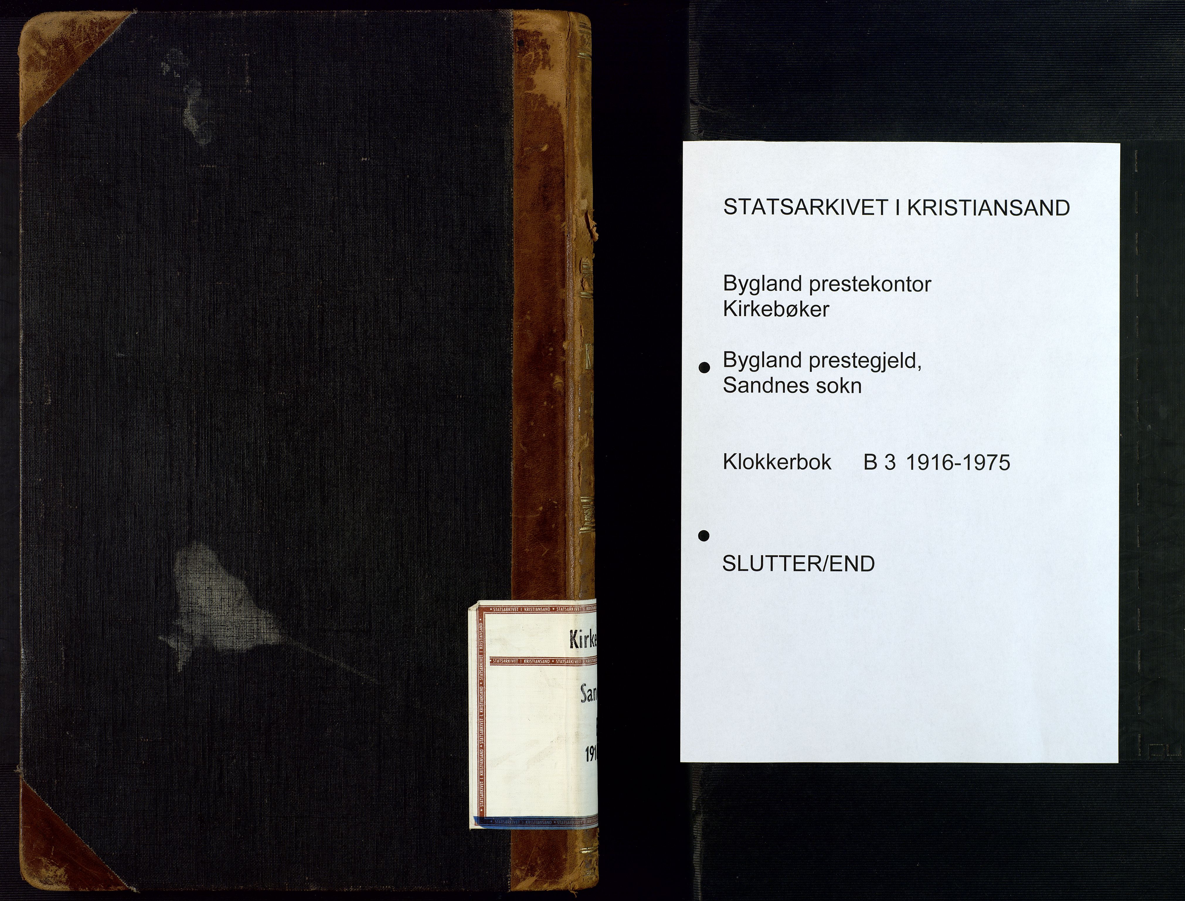 Bygland sokneprestkontor, AV/SAK-1111-0006/F/Fb/Fbc/L0003: Parish register (copy) no. B 3, 1916-1975