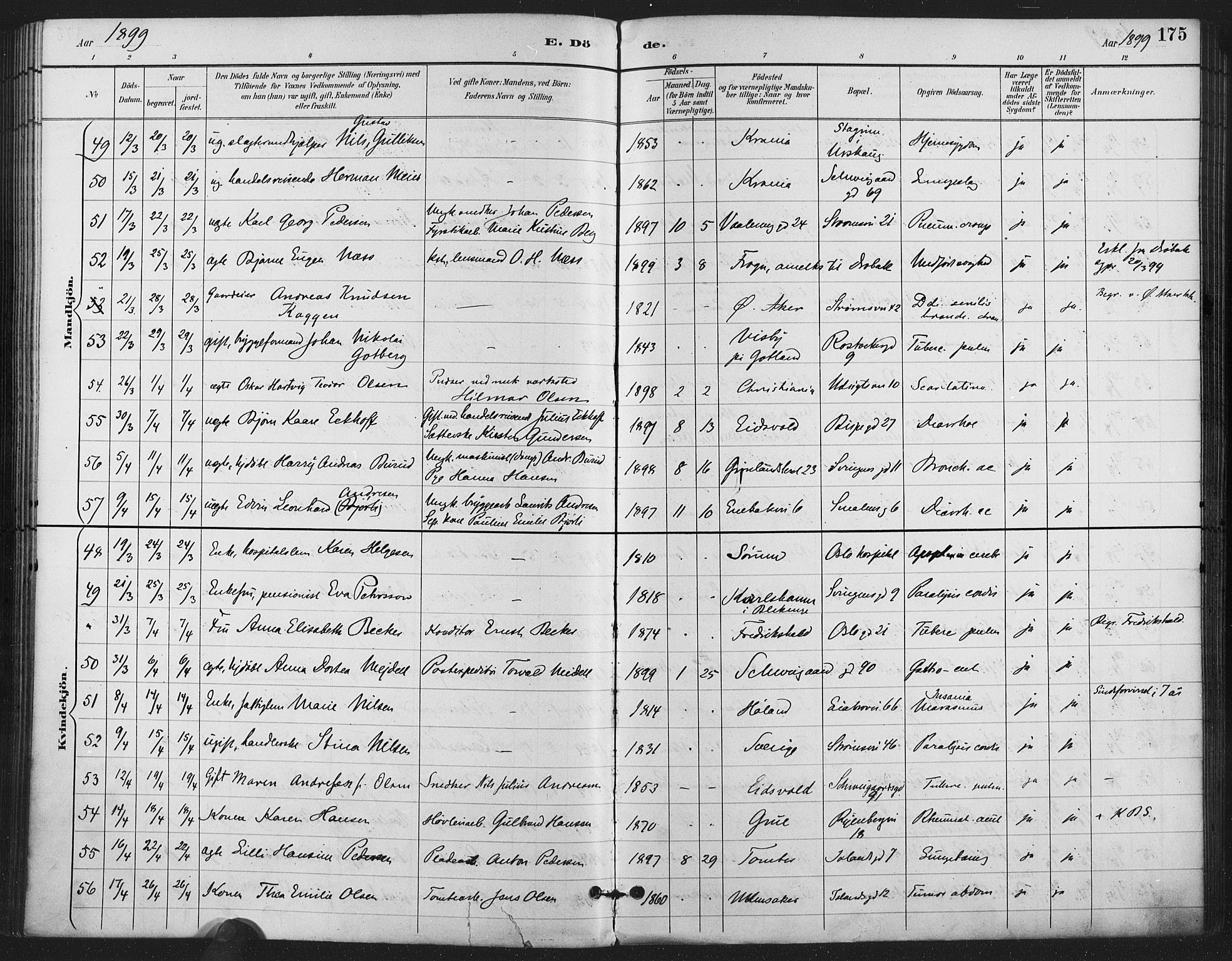 Gamlebyen prestekontor Kirkebøker, SAO/A-10884/F/Fa/L0009: Parish register (official) no. 9, 1888-1909, p. 175