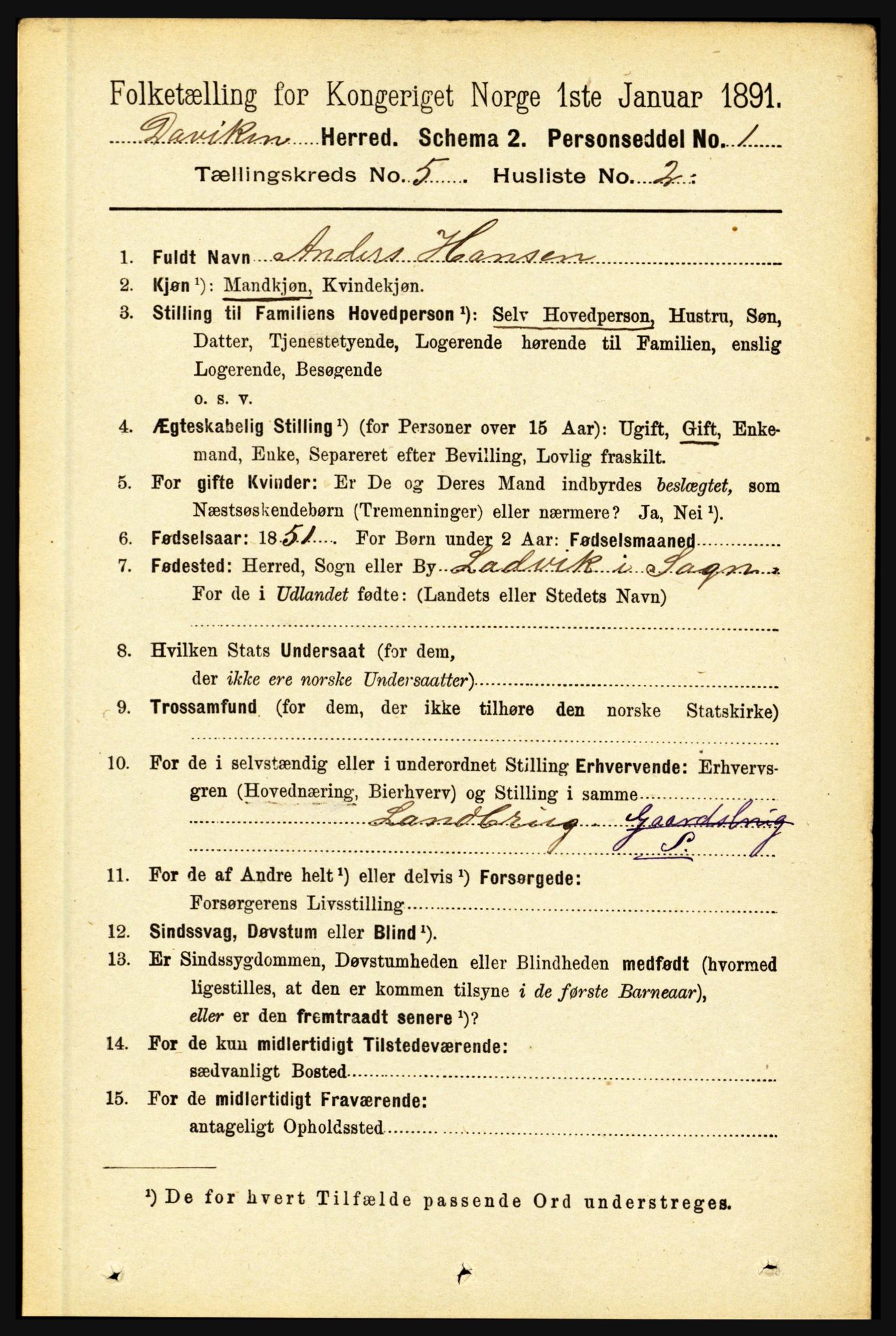 RA, 1891 census for 1442 Davik, 1891, p. 1817