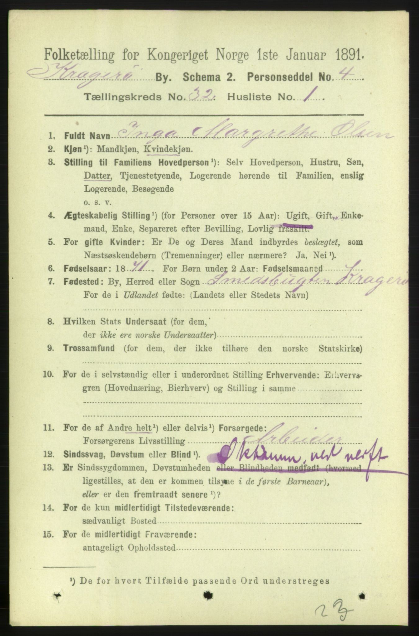 RA, 1891 census for 0801 Kragerø, 1891, p. 5790