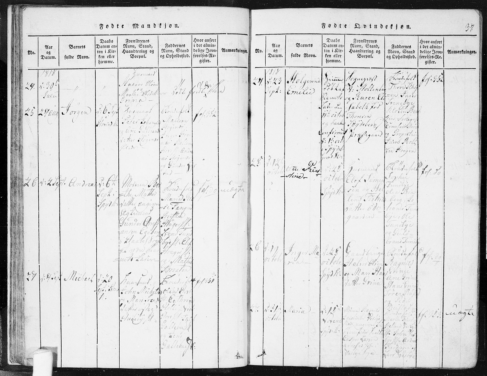 Spydeberg prestekontor Kirkebøker, AV/SAO-A-10924/F/Fa/L0004: Parish register (official) no. I 4, 1814-1841, p. 37