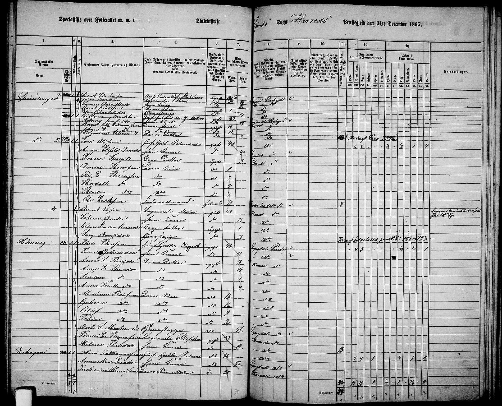 RA, 1865 census for Herad, 1865, p. 65